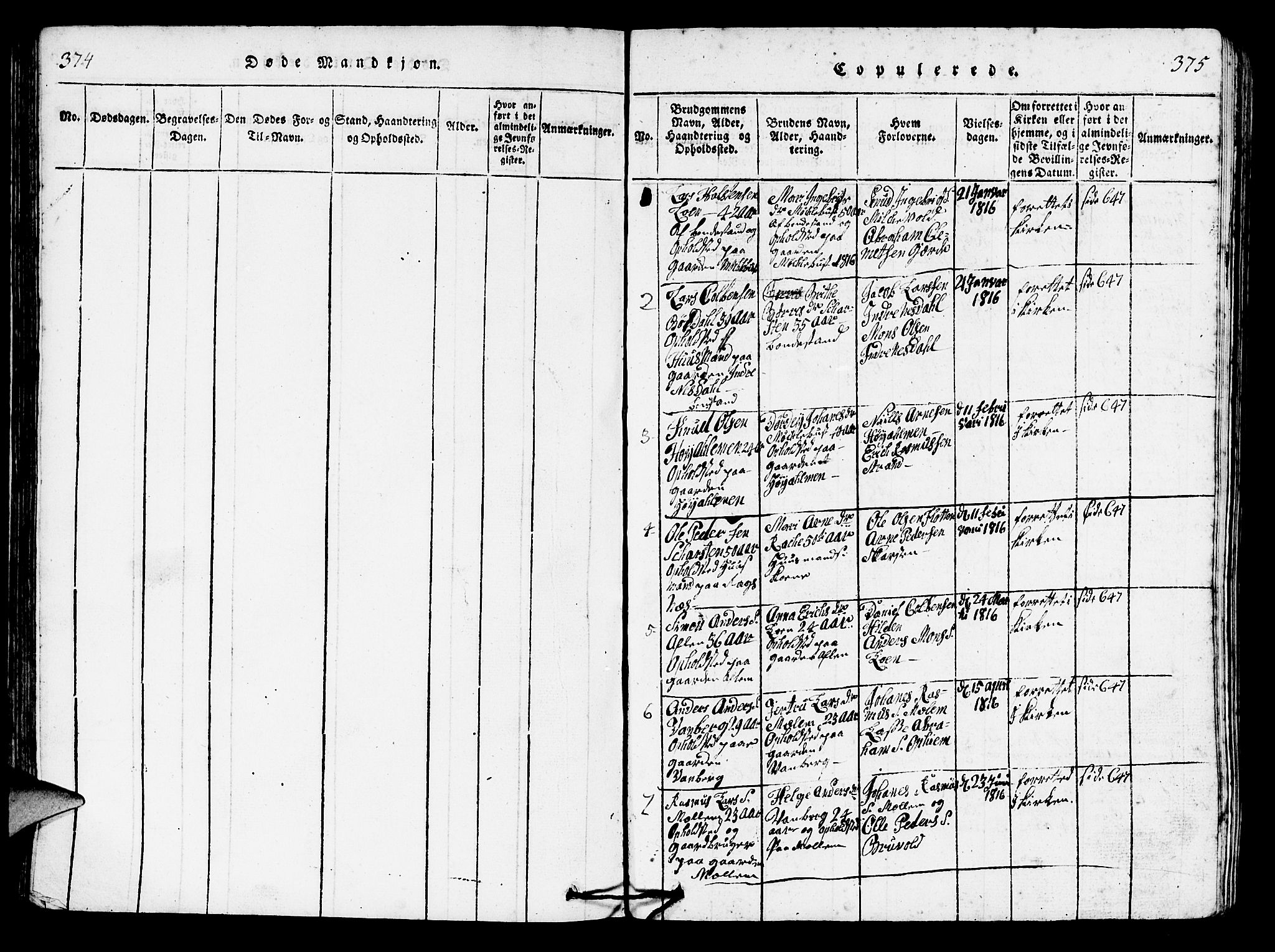 Innvik sokneprestembete, SAB/A-80501: Klokkerbok nr. B 1, 1816-1820, s. 374-375