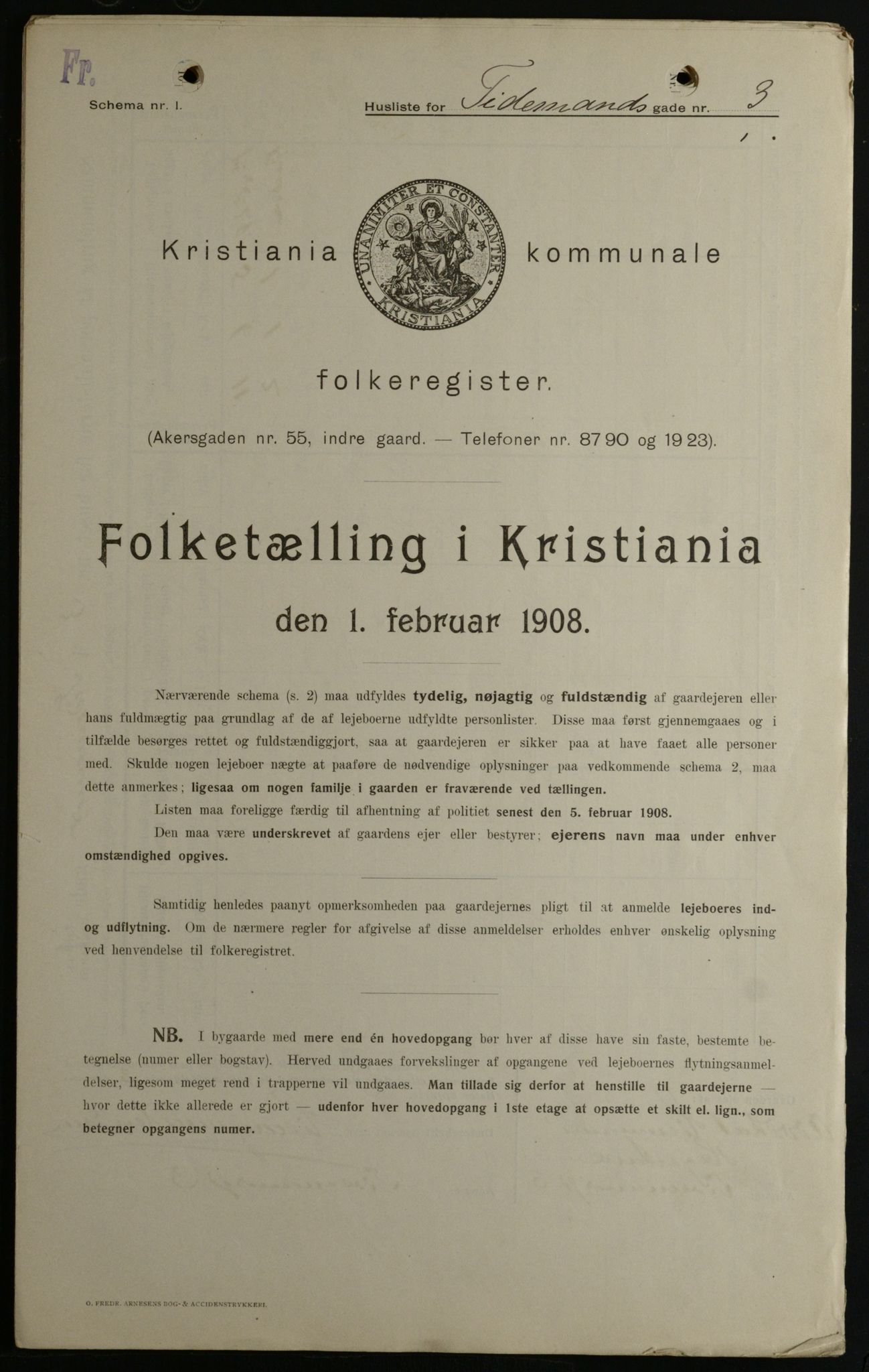 OBA, Kommunal folketelling 1.2.1908 for Kristiania kjøpstad, 1908, s. 100111