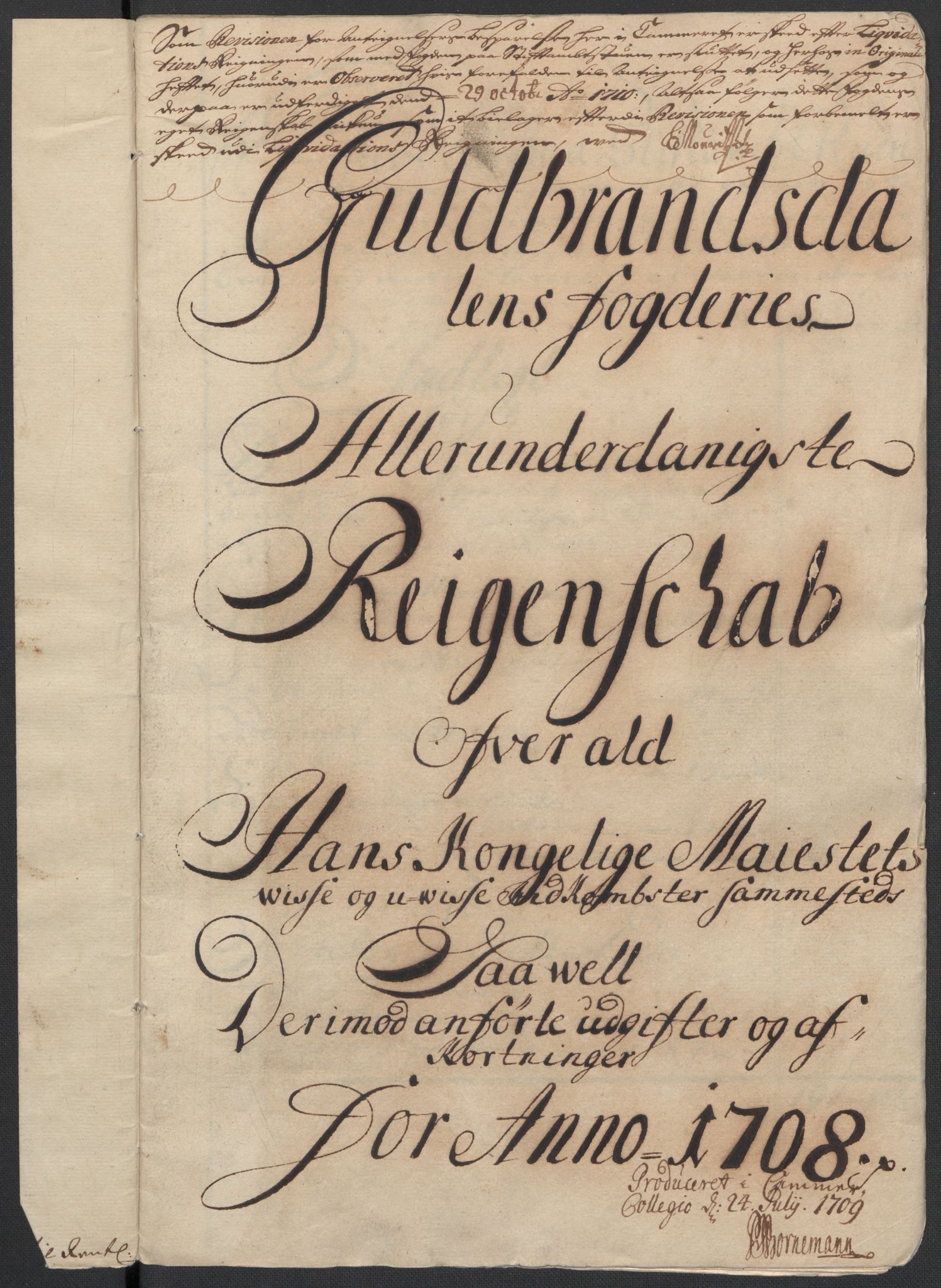 Rentekammeret inntil 1814, Reviderte regnskaper, Fogderegnskap, RA/EA-4092/R17/L1179: Fogderegnskap Gudbrandsdal, 1708-1710, s. 3
