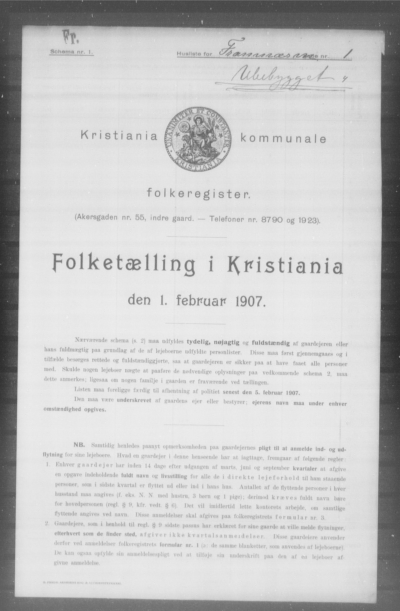 OBA, Kommunal folketelling 1.2.1907 for Kristiania kjøpstad, 1907, s. 12933