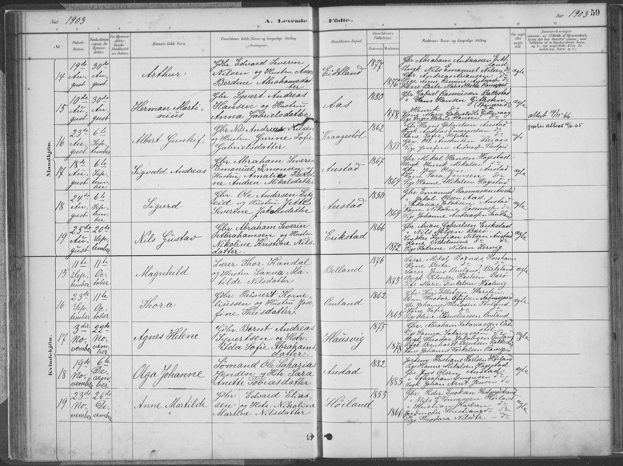 Lyngdal sokneprestkontor, AV/SAK-1111-0029/F/Fa/Faa/L0004: Ministerialbok nr. A 4, 1883-1904, s. 59