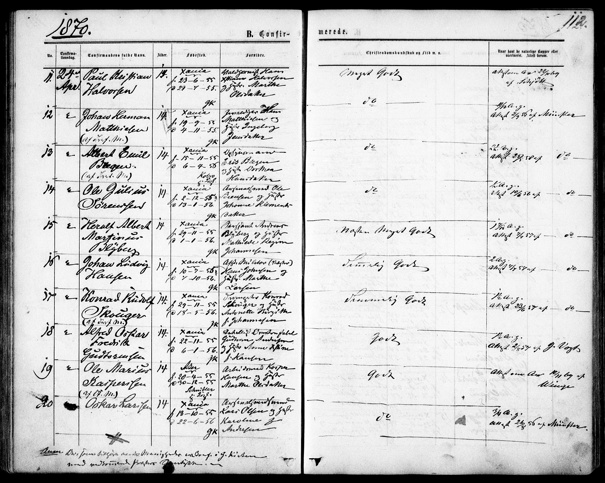 Garnisonsmenigheten Kirkebøker, AV/SAO-A-10846/F/Fa/L0011: Ministerialbok nr. 11, 1870-1880, s. 112