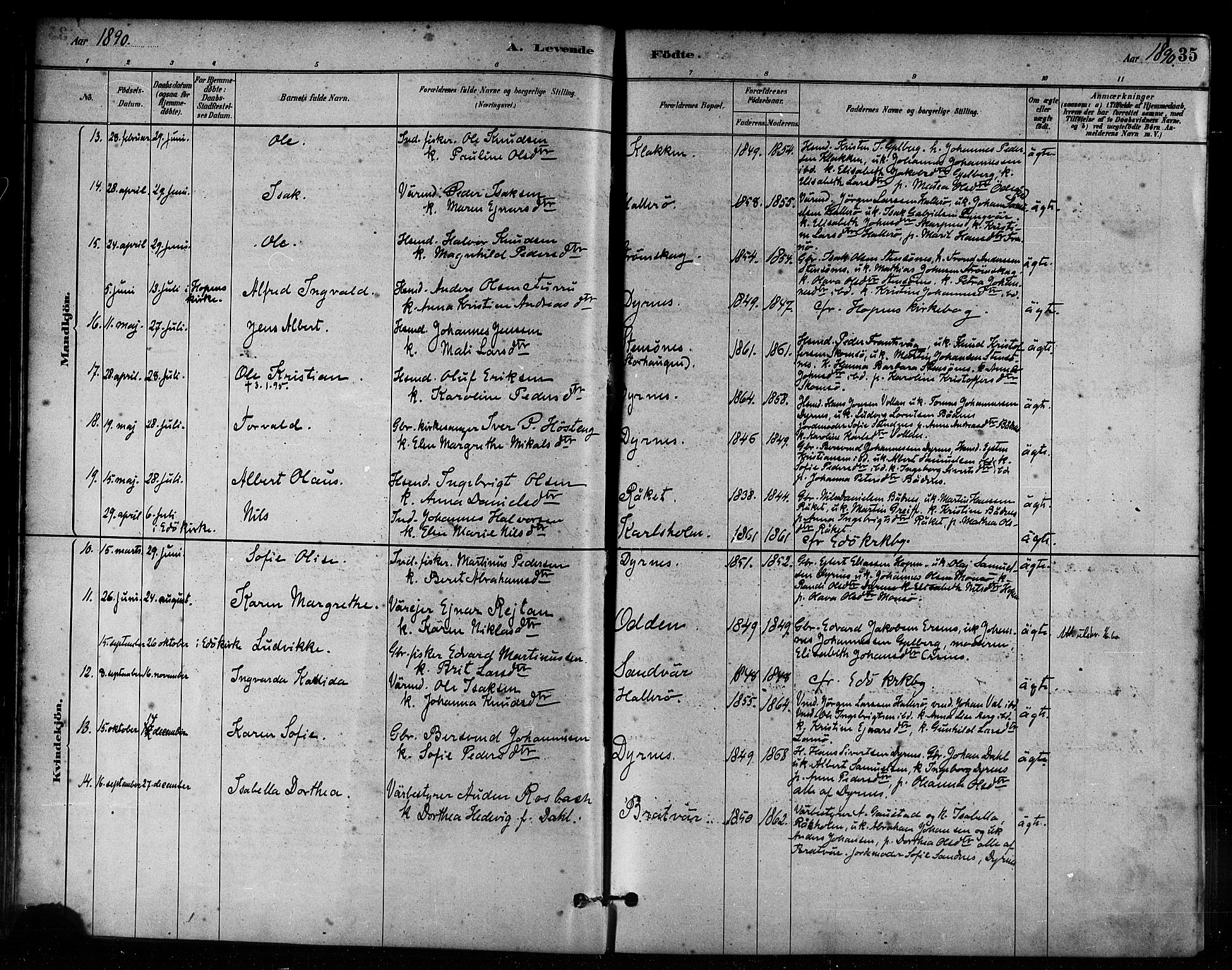 Ministerialprotokoller, klokkerbøker og fødselsregistre - Møre og Romsdal, AV/SAT-A-1454/582/L0947: Ministerialbok nr. 582A01, 1880-1900, s. 35