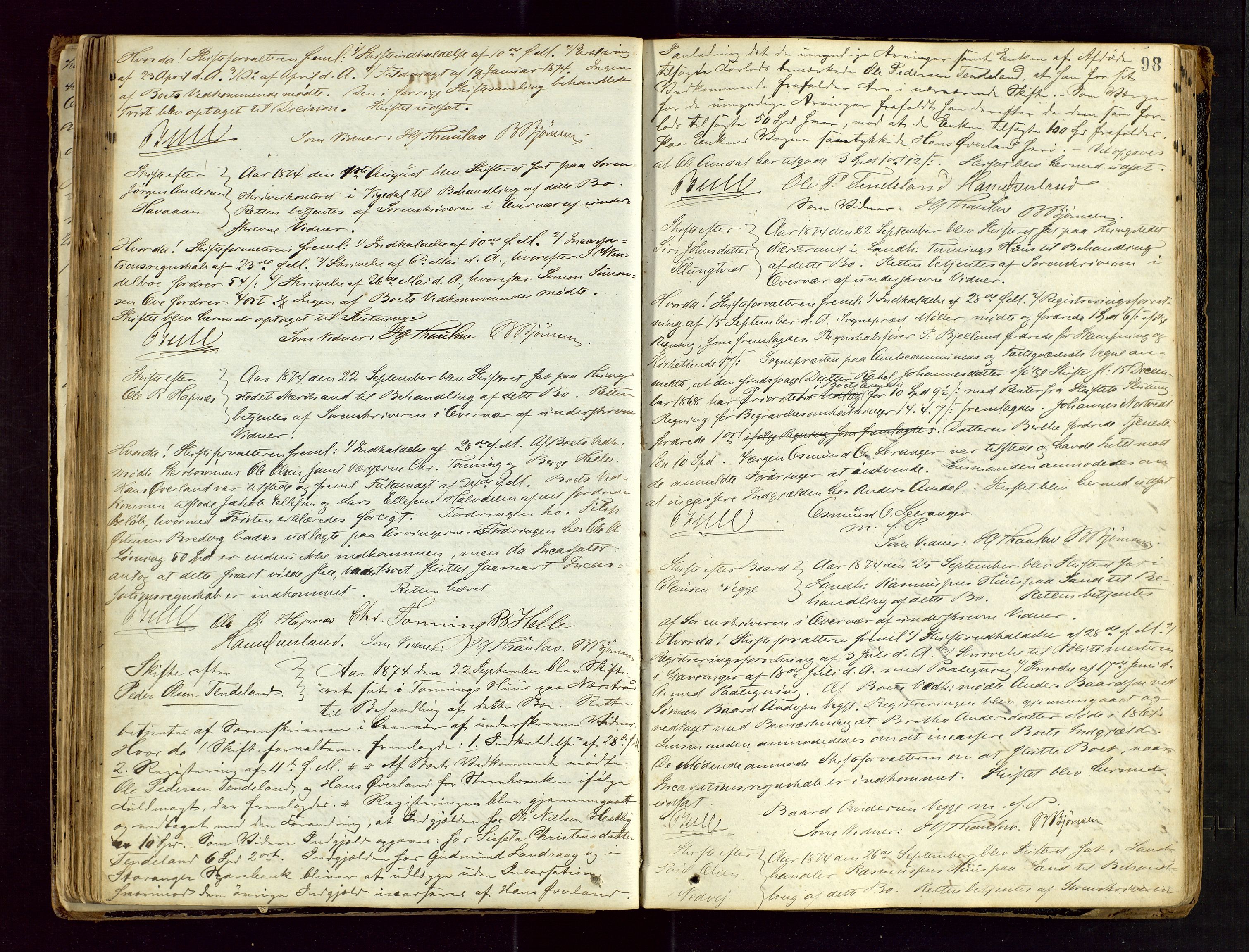 Ryfylke tingrett, AV/SAST-A-100055/001/IV/IVF/L0008: Skifteforhandlingsprotokoll B 2, 1870-1879, s. 98