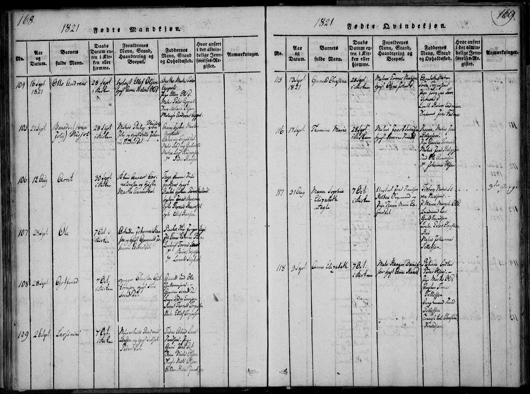 Kristiansand domprosti, AV/SAK-1112-0006/F/Fa/L0008: Ministerialbok nr. A 8, 1818-1821, s. 168-169