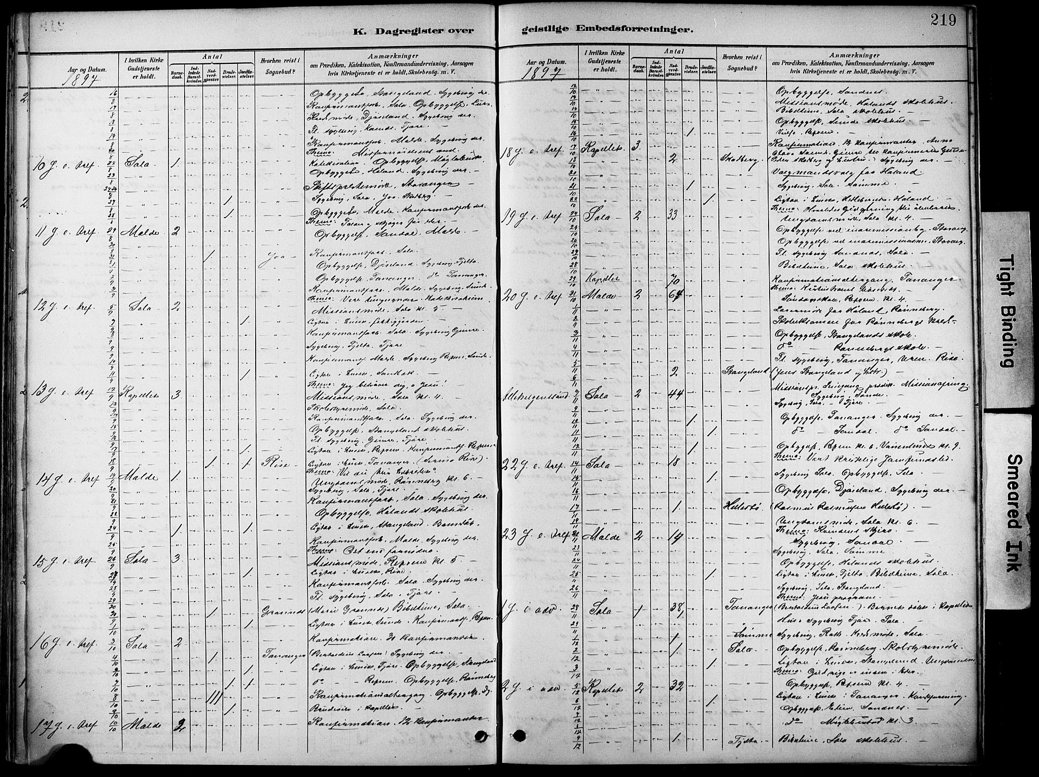 Håland sokneprestkontor, AV/SAST-A-101802/001/30BA/L0012: Ministerialbok nr. A 11, 1889-1900, s. 219