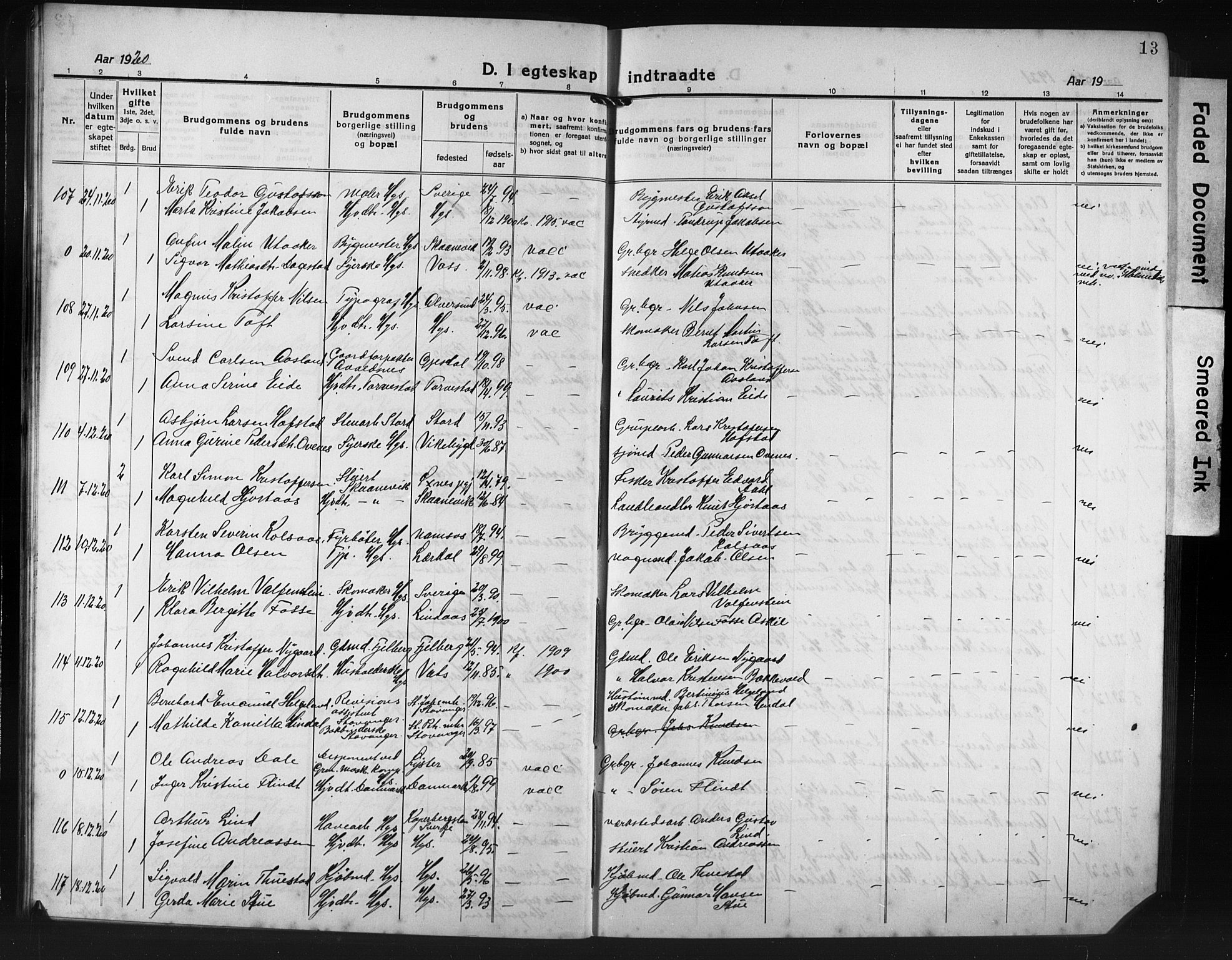 Haugesund sokneprestkontor, AV/SAST-A -101863/H/Ha/Hab/L0010: Klokkerbok nr. B 10, 1920-1931, s. 13