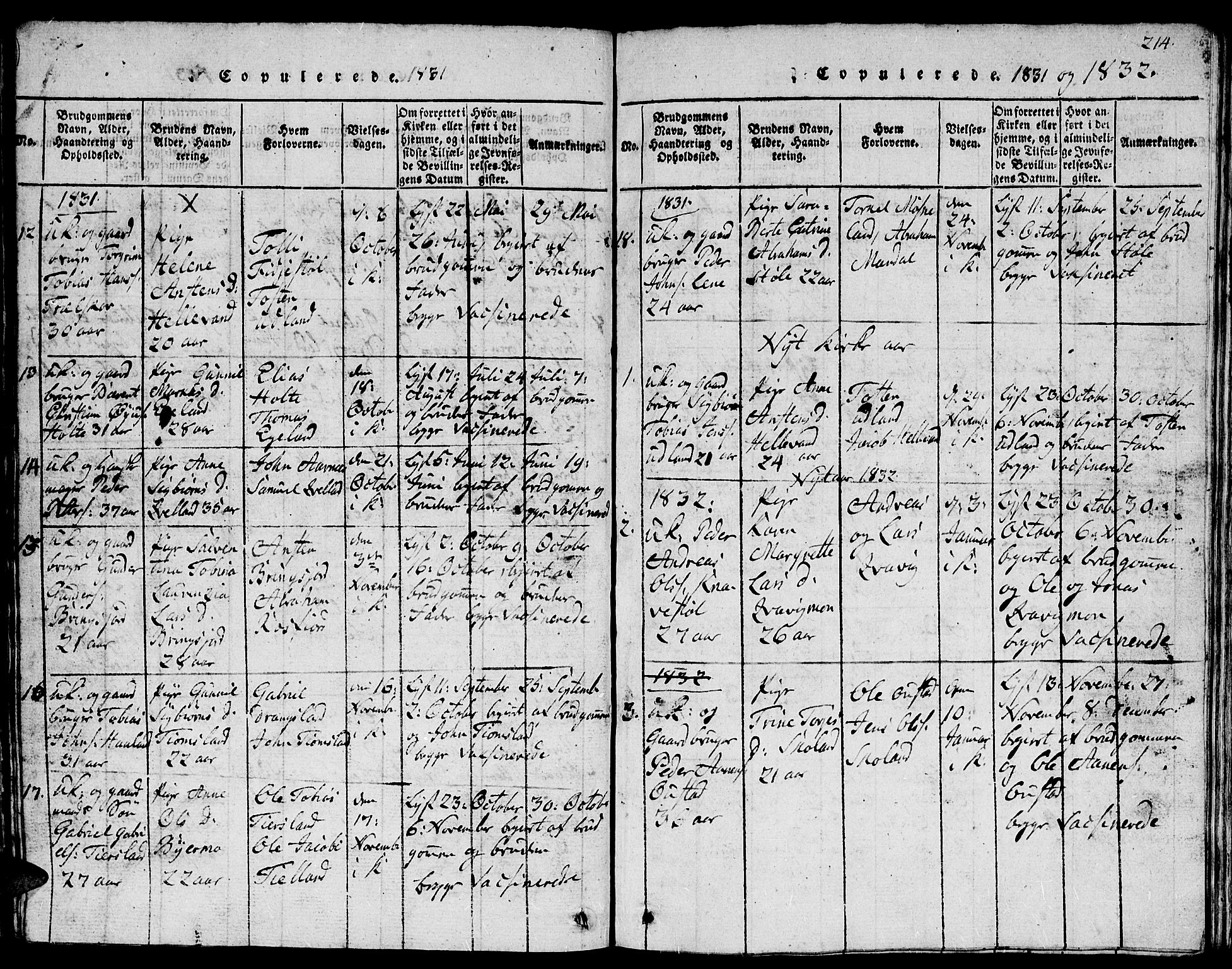 Lyngdal sokneprestkontor, AV/SAK-1111-0029/F/Fb/Fbc/L0001: Klokkerbok nr. B 1, 1815-1844, s. 214