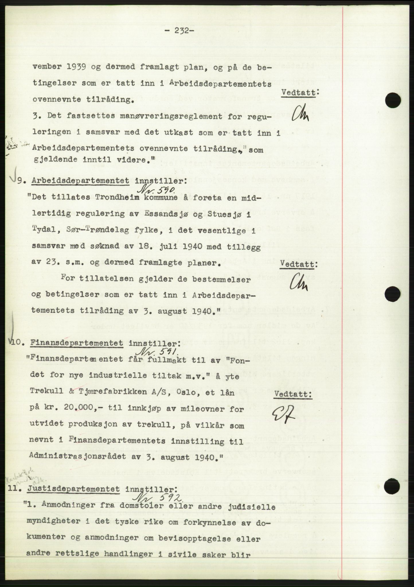 Administrasjonsrådet, AV/RA-S-1004/A/L0002: Vedtaksprotokoll 16/4-25/9, 1940, s. 236