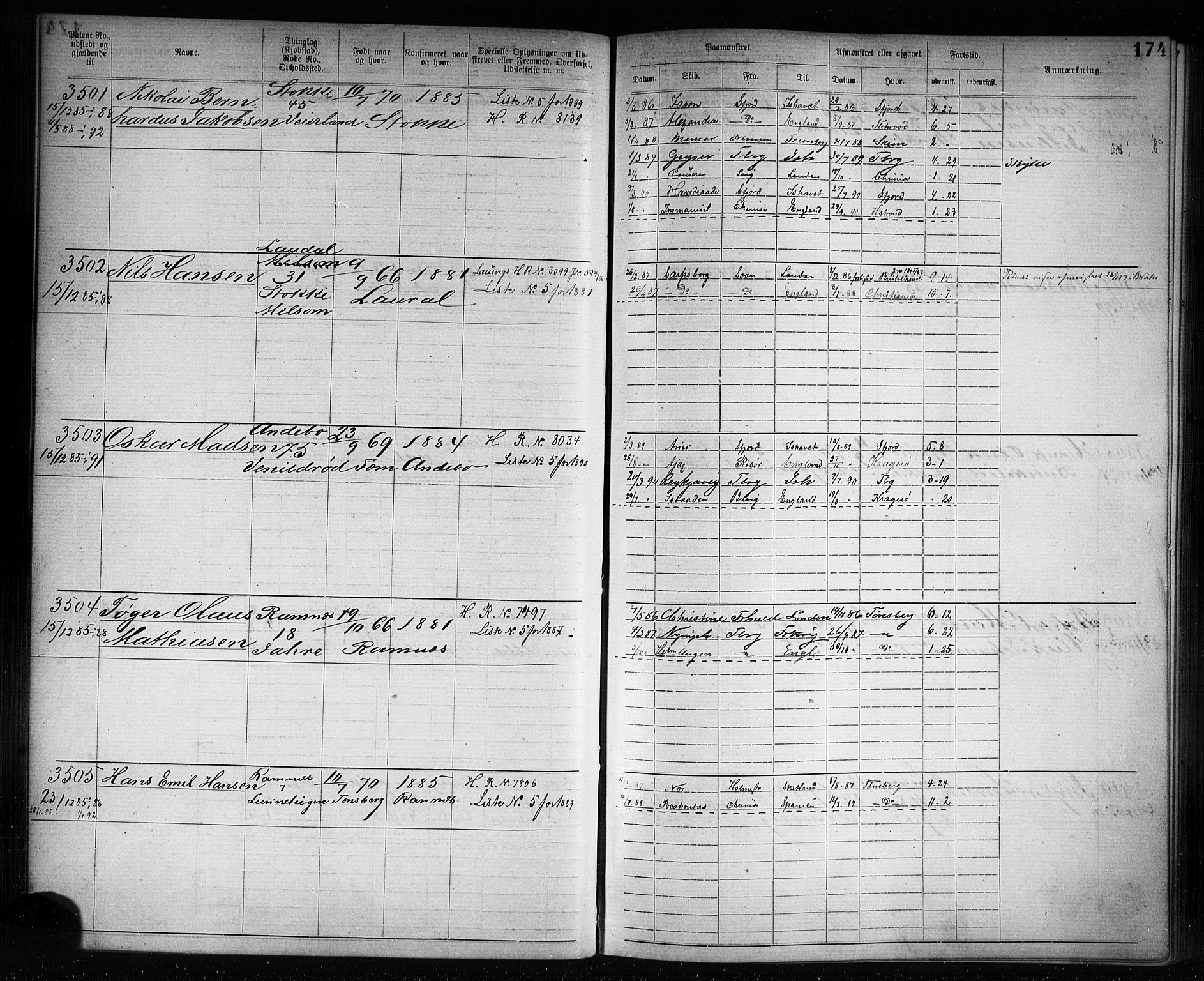 Tønsberg innrulleringskontor, AV/SAKO-A-786/F/Fb/L0007: Annotasjonsrulle Patent nr. 2636-5150, 1881-1892, s. 175