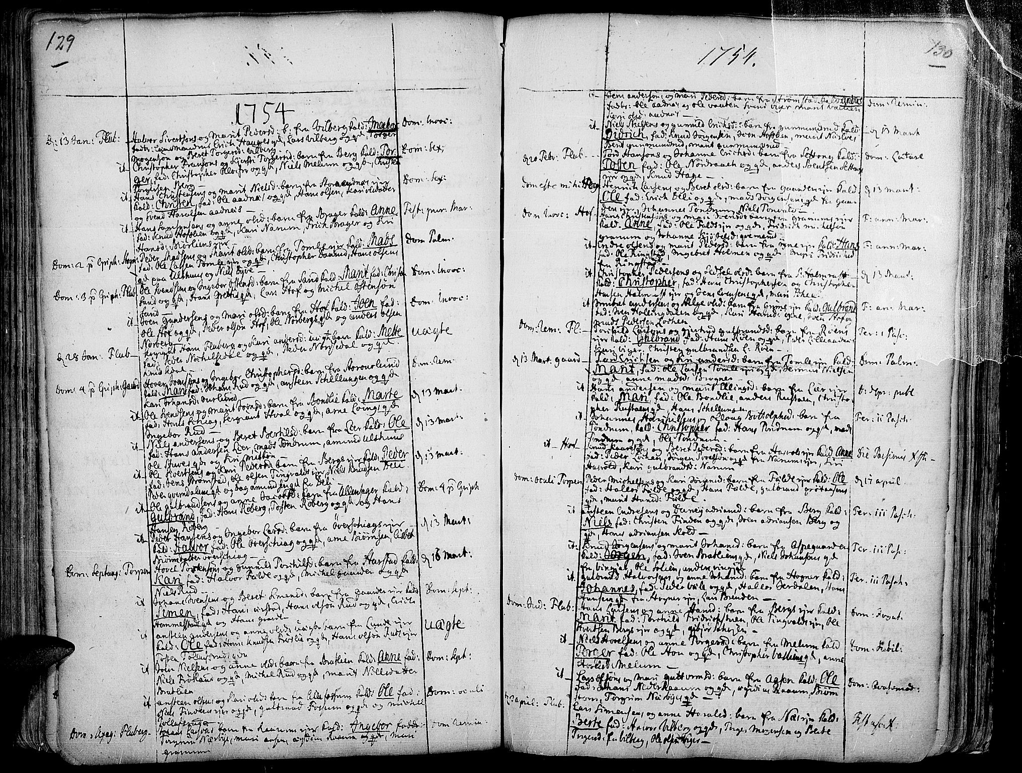 Land prestekontor, AV/SAH-PREST-120/H/Ha/Haa/L0002: Ministerialbok nr. 2, 1733-1764, s. 129-130