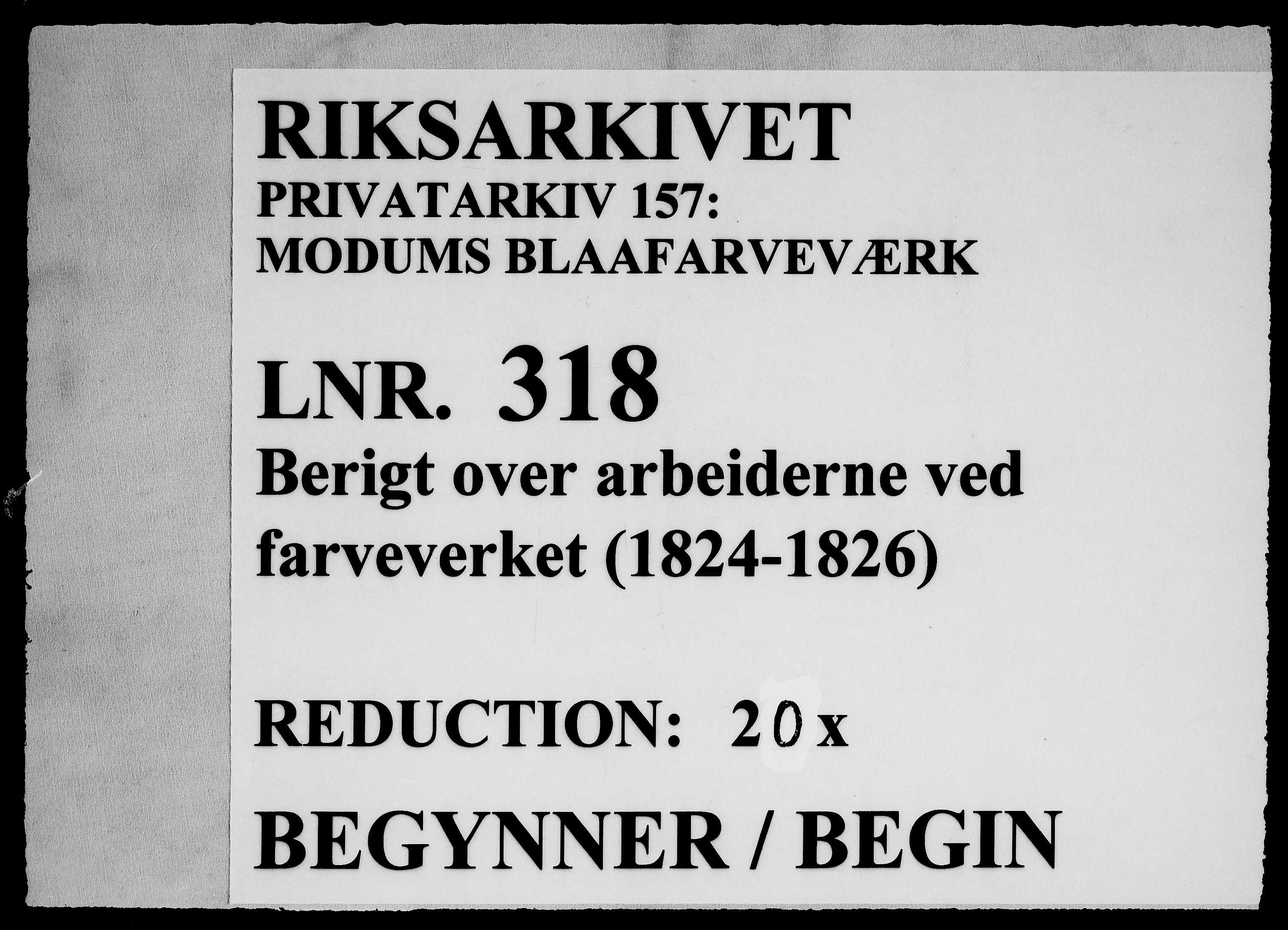 Modums Blaafarveværk, AV/RA-PA-0157/G/Ge/L0318/0001: -- / Berigt over arbeiderne ved farveverket, 1824-1826, s. 1