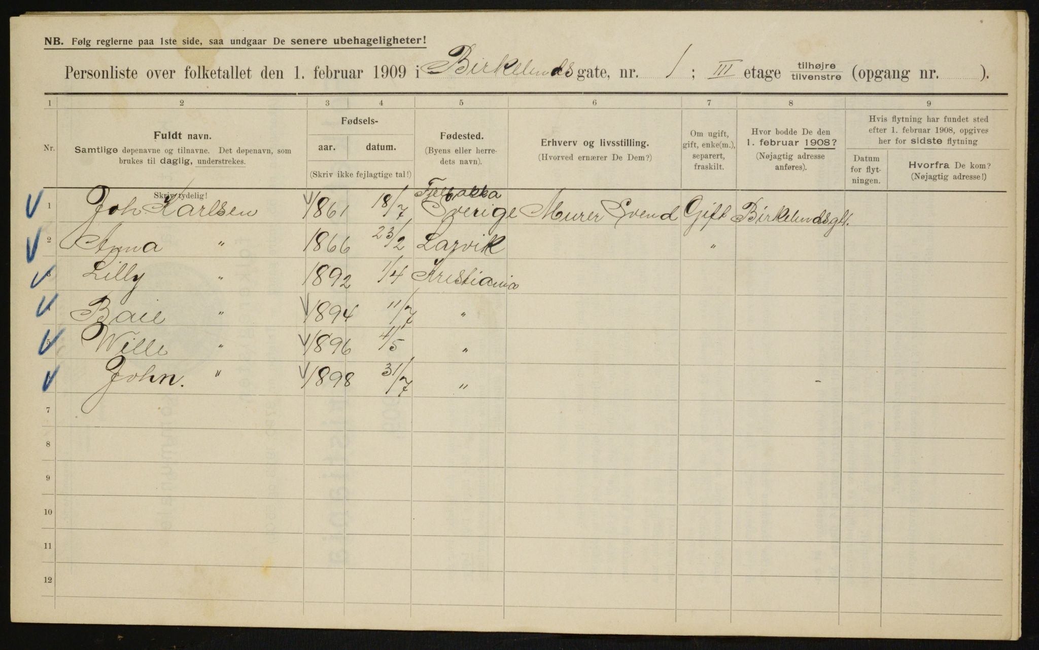 OBA, Kommunal folketelling 1.2.1909 for Kristiania kjøpstad, 1909, s. 4942