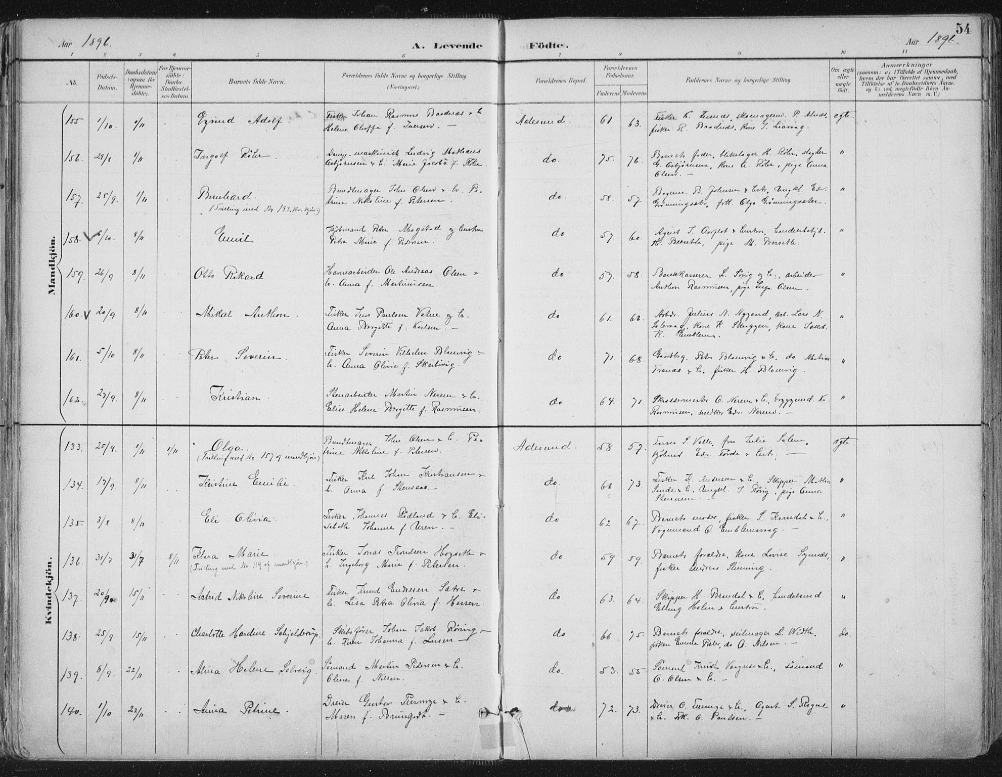 Ministerialprotokoller, klokkerbøker og fødselsregistre - Møre og Romsdal, SAT/A-1454/529/L0456: Ministerialbok nr. 529A06, 1894-1906, s. 54