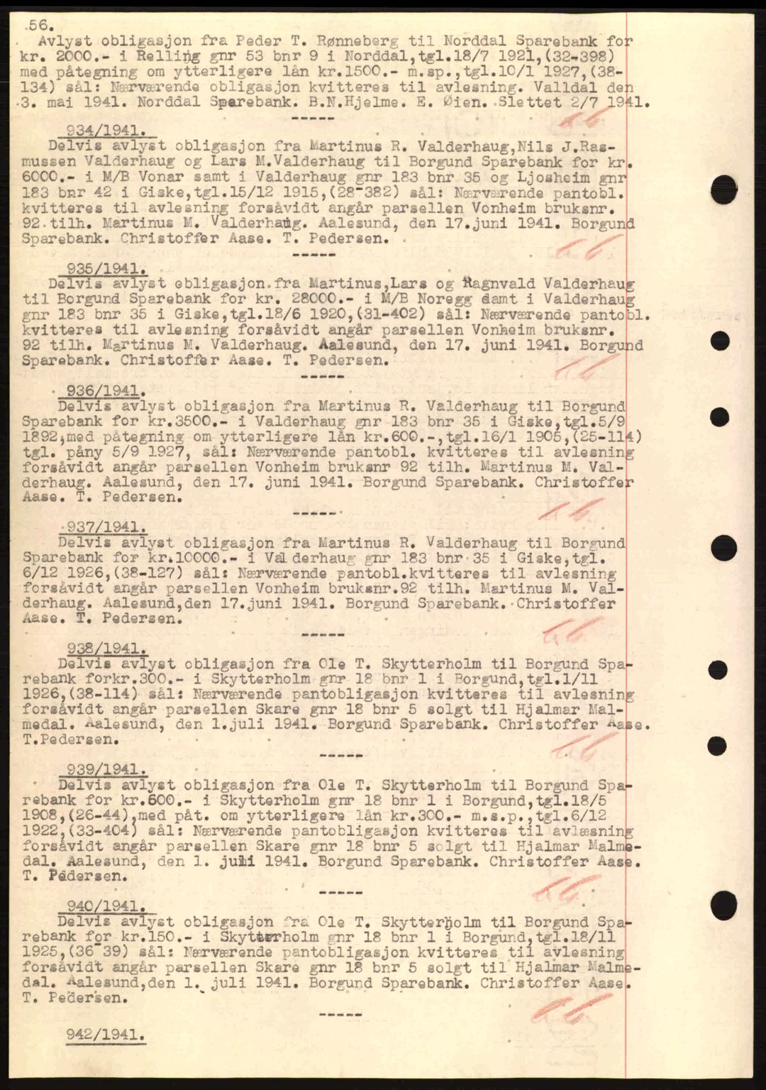 Nordre Sunnmøre sorenskriveri, SAT/A-0006/1/2/2C/2Ca: Pantebok nr. B1-6, 1938-1942, Dagboknr: 934/1941