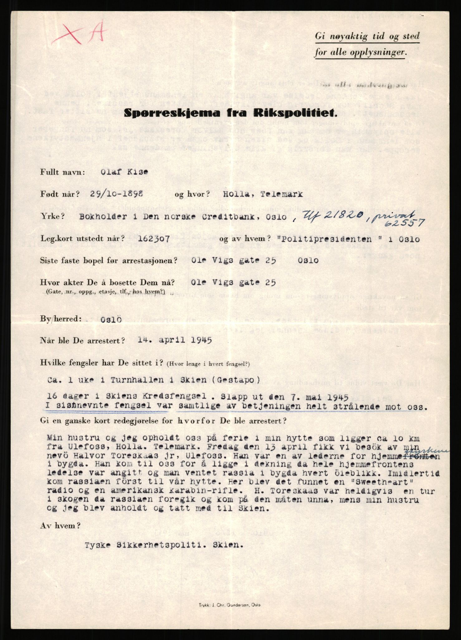 Rikspolitisjefen, AV/RA-S-1560/L/L0009: Karlsen, Aksel Emanuel - Kristiansen, Øivind Vetre, 1940-1945, s. 265