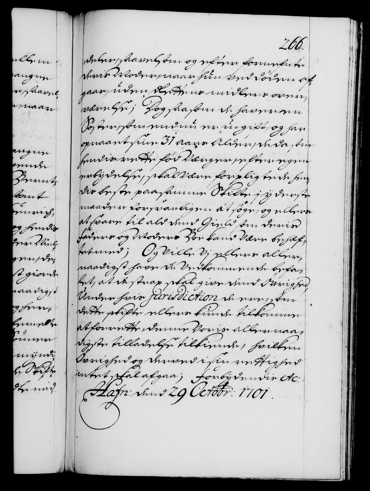 Danske Kanselli 1572-1799, AV/RA-EA-3023/F/Fc/Fca/Fcaa/L0018: Norske registre, 1699-1703, s. 266a