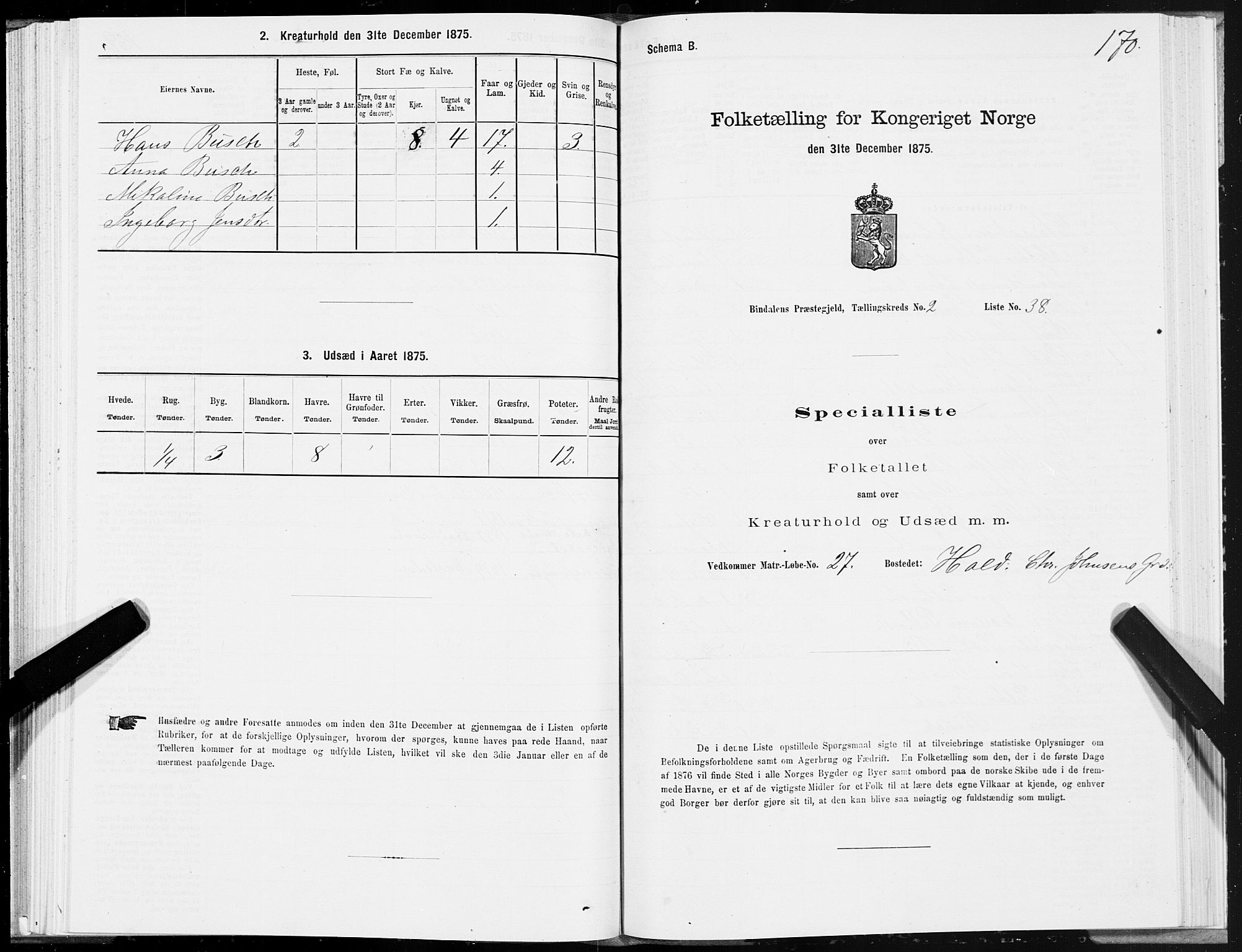 SAT, Folketelling 1875 for 1811P Bindal prestegjeld, 1875, s. 1170