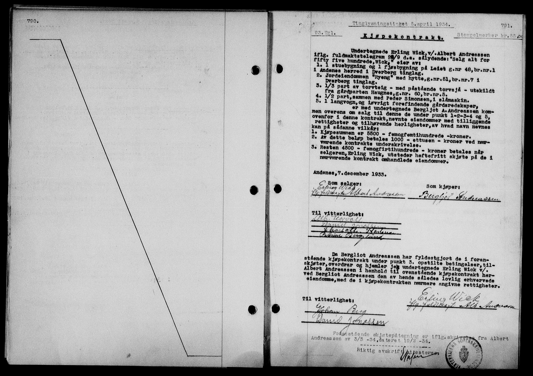 Vesterålen sorenskriveri, SAT/A-4180/1/2/2Ca/L0059: Pantebok nr. 52, 1933-1934, Tingl.dato: 05.04.1934