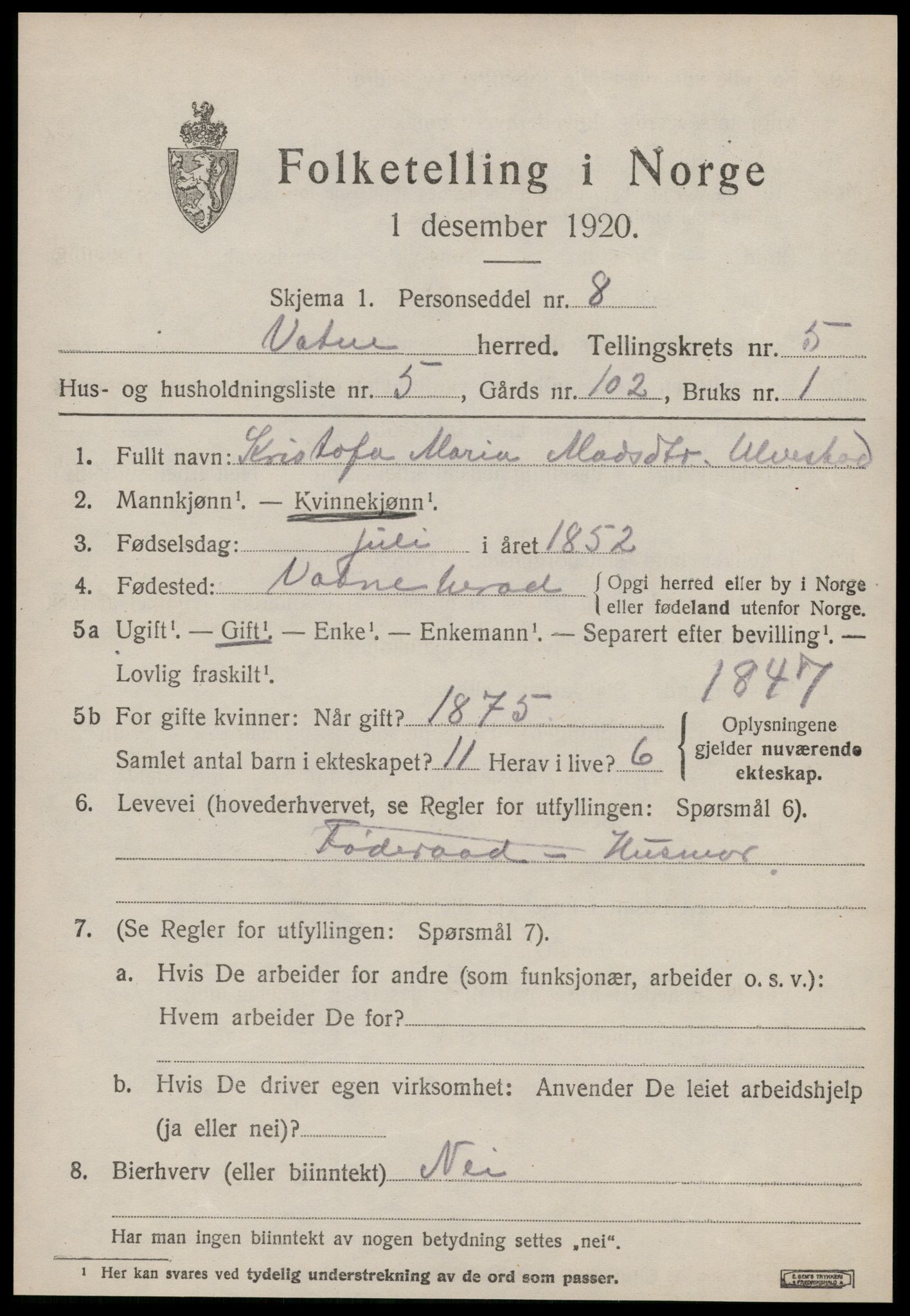 SAT, Folketelling 1920 for 1530 Vatne herred, 1920, s. 2224