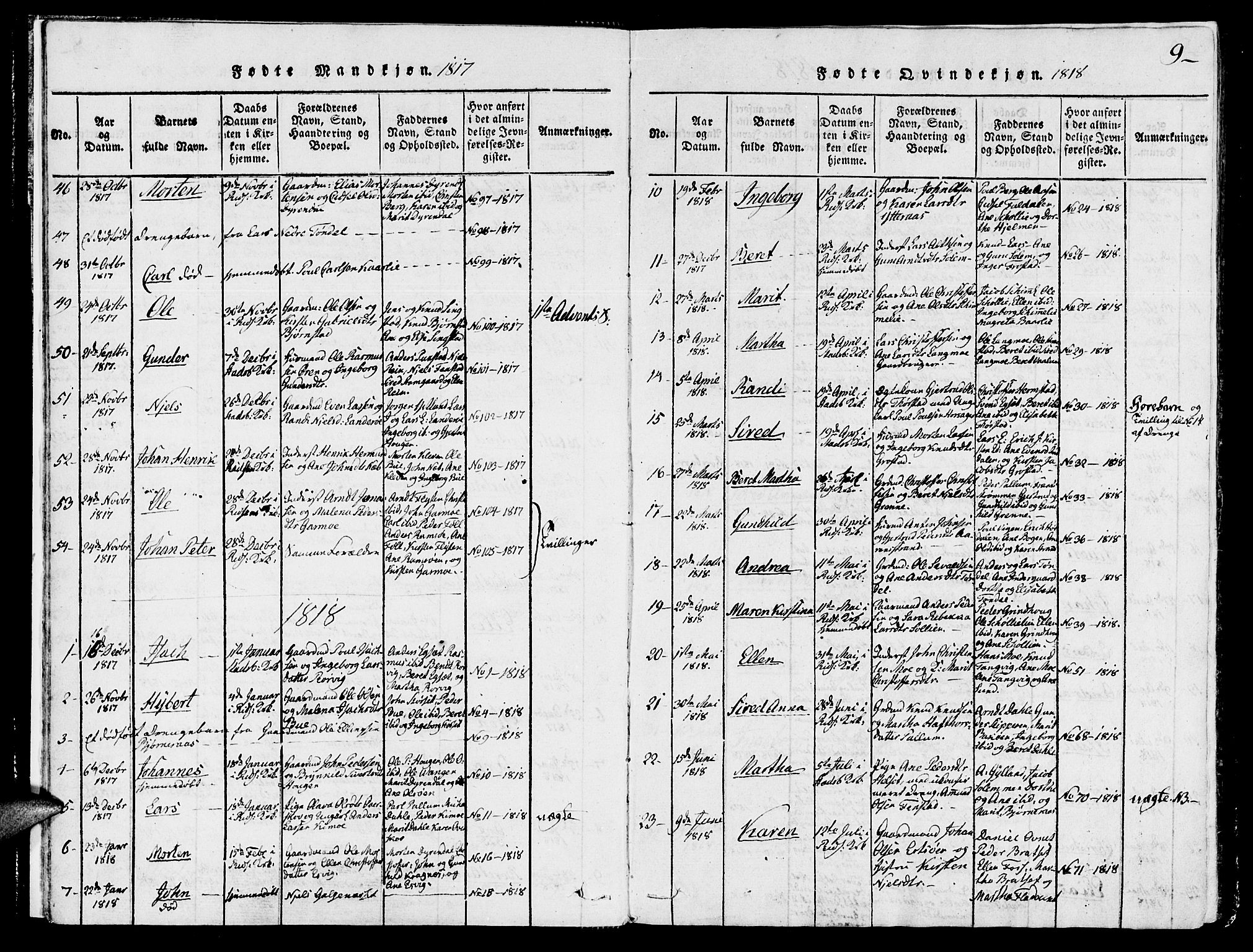 Ministerialprotokoller, klokkerbøker og fødselsregistre - Sør-Trøndelag, SAT/A-1456/646/L0608: Ministerialbok nr. 646A06, 1816-1825, s. 9