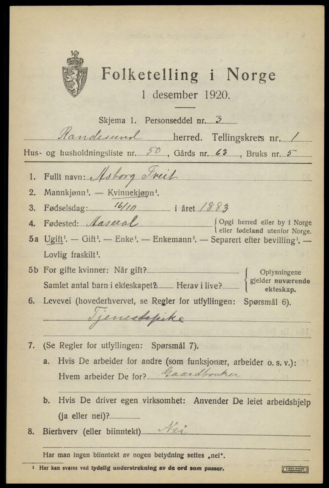 SAK, Folketelling 1920 for 1011 Randesund herred, 1920, s. 1080