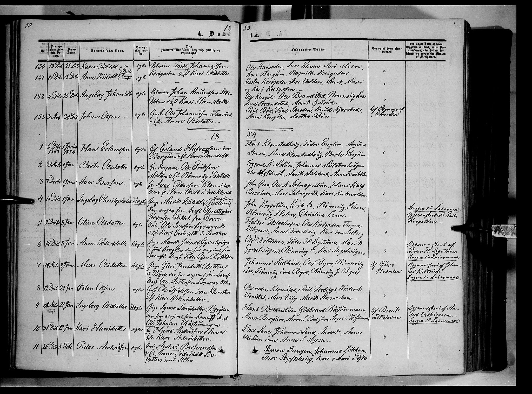 Nord-Fron prestekontor, SAH/PREST-080/H/Ha/Haa/L0001: Ministerialbok nr. 1, 1851-1864, s. 30