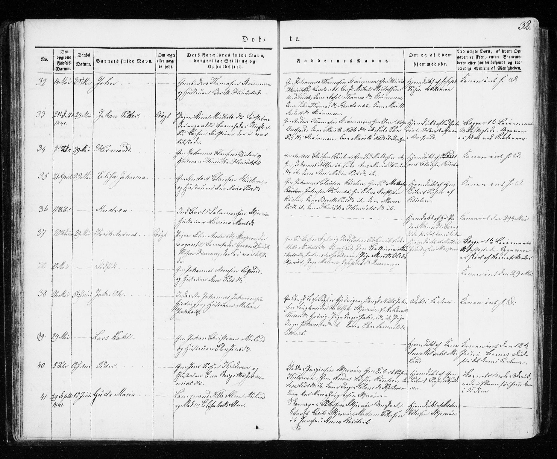 Skjervøy sokneprestkontor, AV/SATØ-S-1300/H/Ha/Haa/L0005kirke: Ministerialbok nr. 5, 1838-1847, s. 32