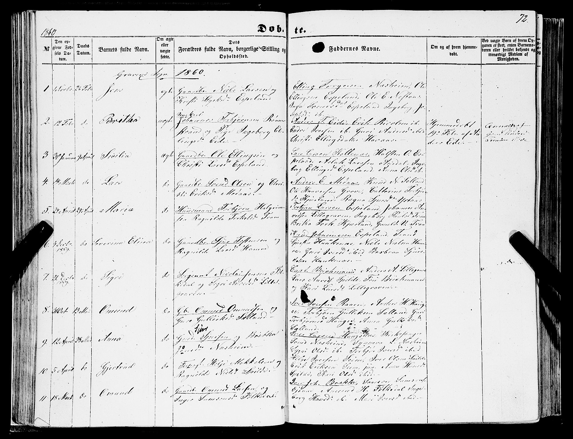 Ulvik sokneprestembete, AV/SAB-A-78801/H/Haa: Ministerialbok nr. A 13, 1853-1863, s. 72