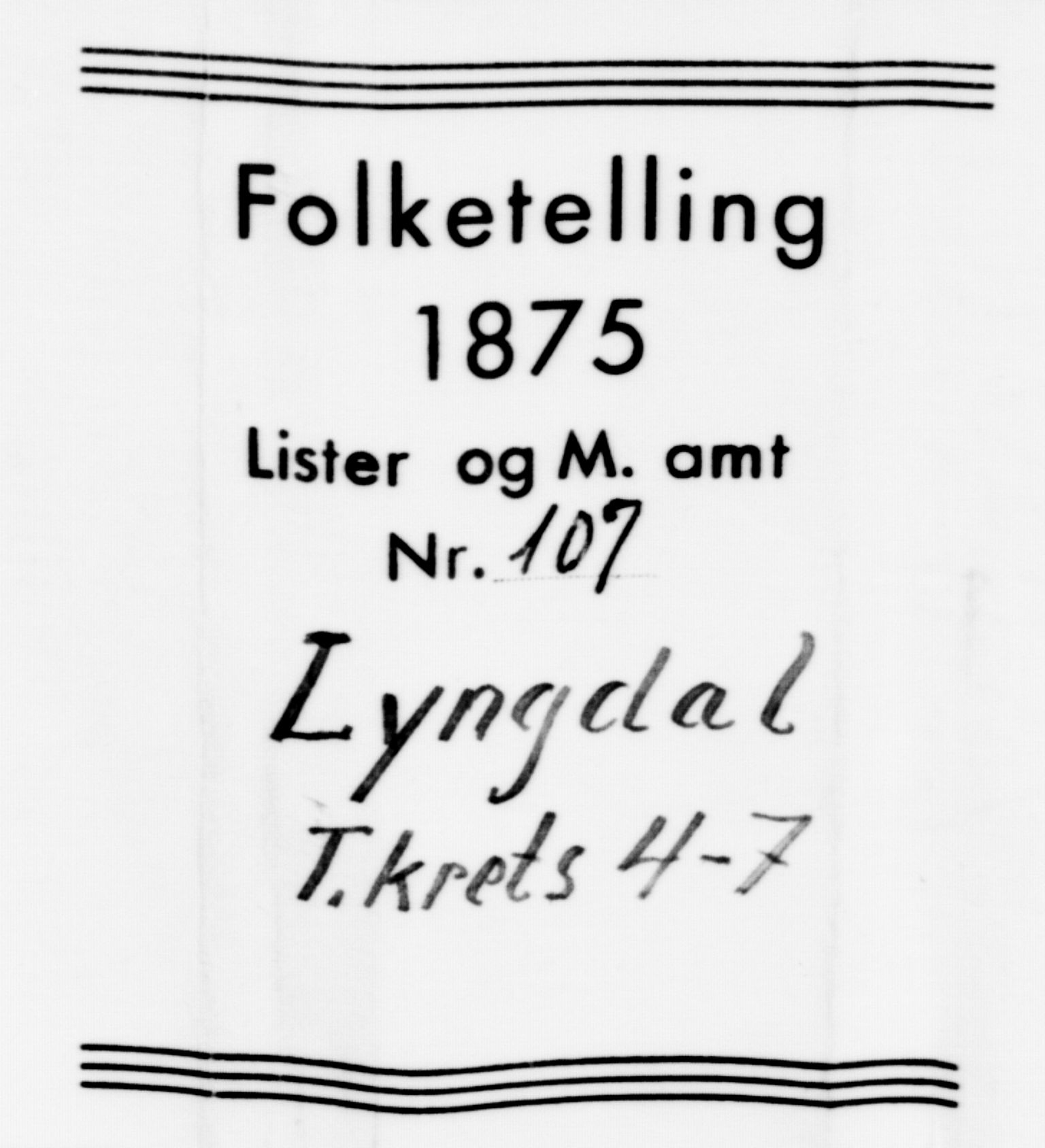 SAK, Folketelling 1875 for 1032P Lyngdal prestegjeld, 1875, s. 671