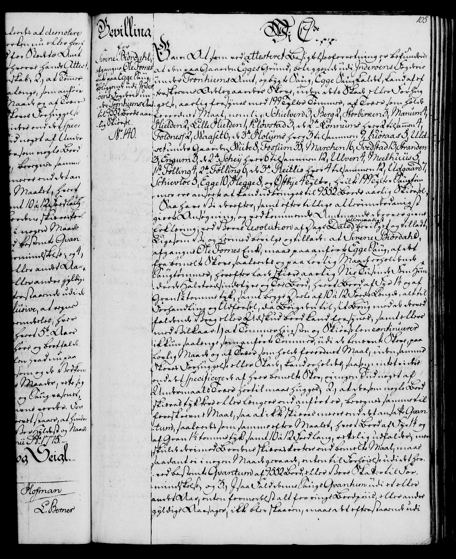 Rentekammeret, Kammerkanselliet, RA/EA-3111/G/Gg/Gga/L0010: Norsk ekspedisjonsprotokoll med register (merket RK 53.10), 1773-1778, s. 105