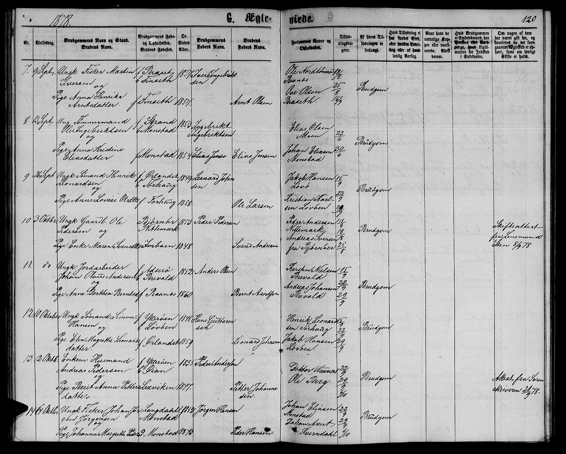 Ministerialprotokoller, klokkerbøker og fødselsregistre - Sør-Trøndelag, AV/SAT-A-1456/655/L0686: Klokkerbok nr. 655C02, 1866-1879, s. 120