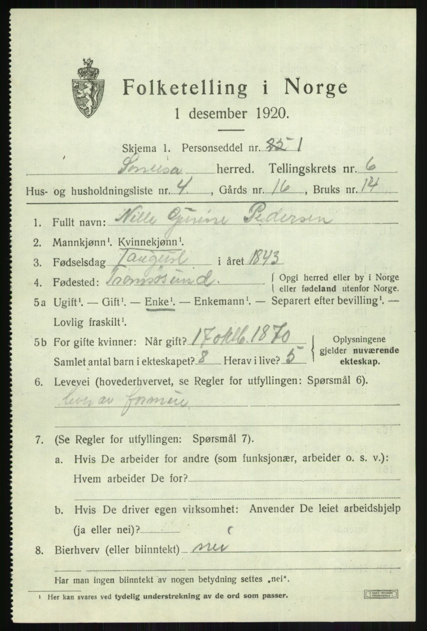 SATØ, Folketelling 1920 for 1925 Sørreisa herred, 1920, s. 3020