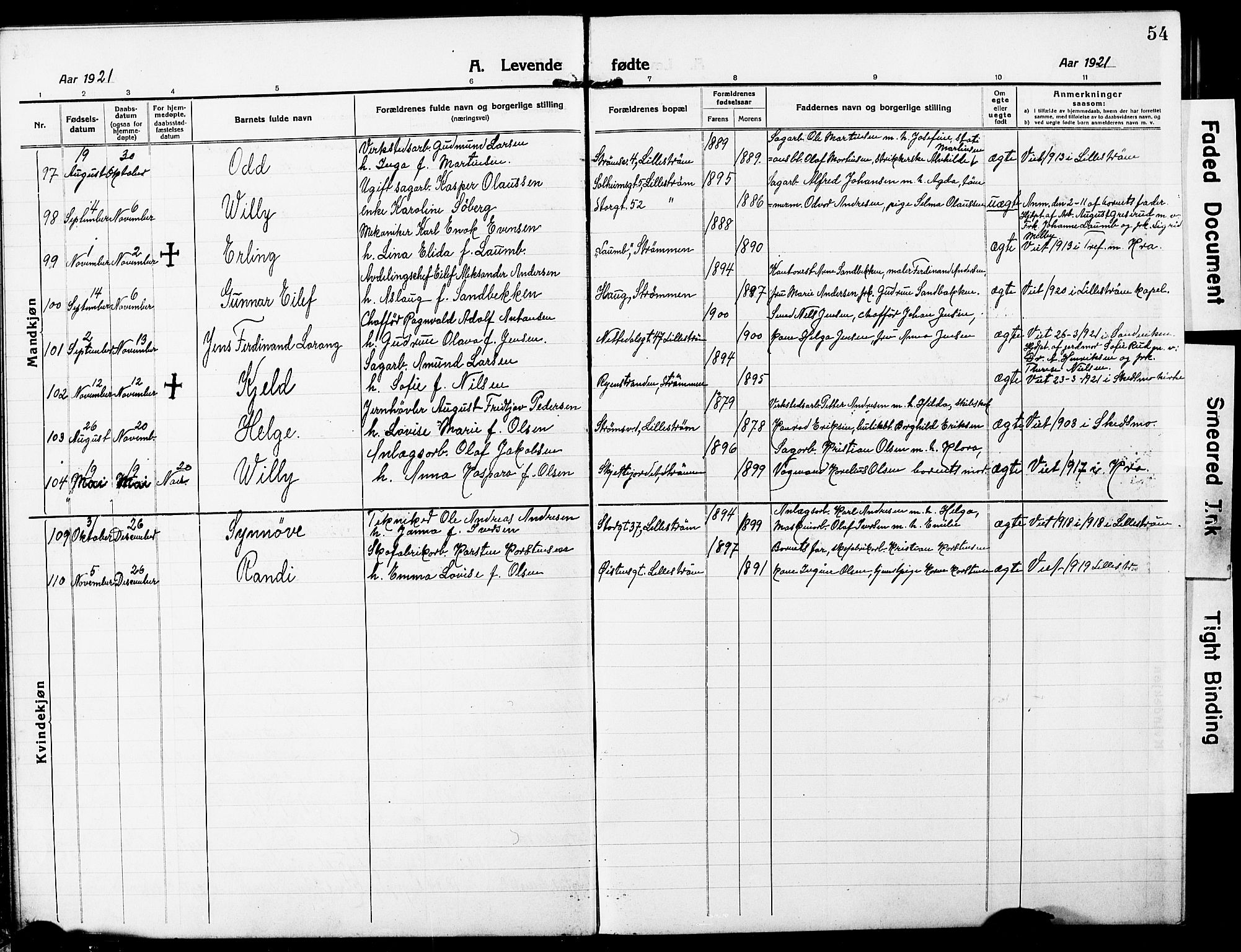 Skedsmo prestekontor Kirkebøker, AV/SAO-A-10033a/G/Gc/L0002: Klokkerbok nr. III 2, 1917-1931, s. 54