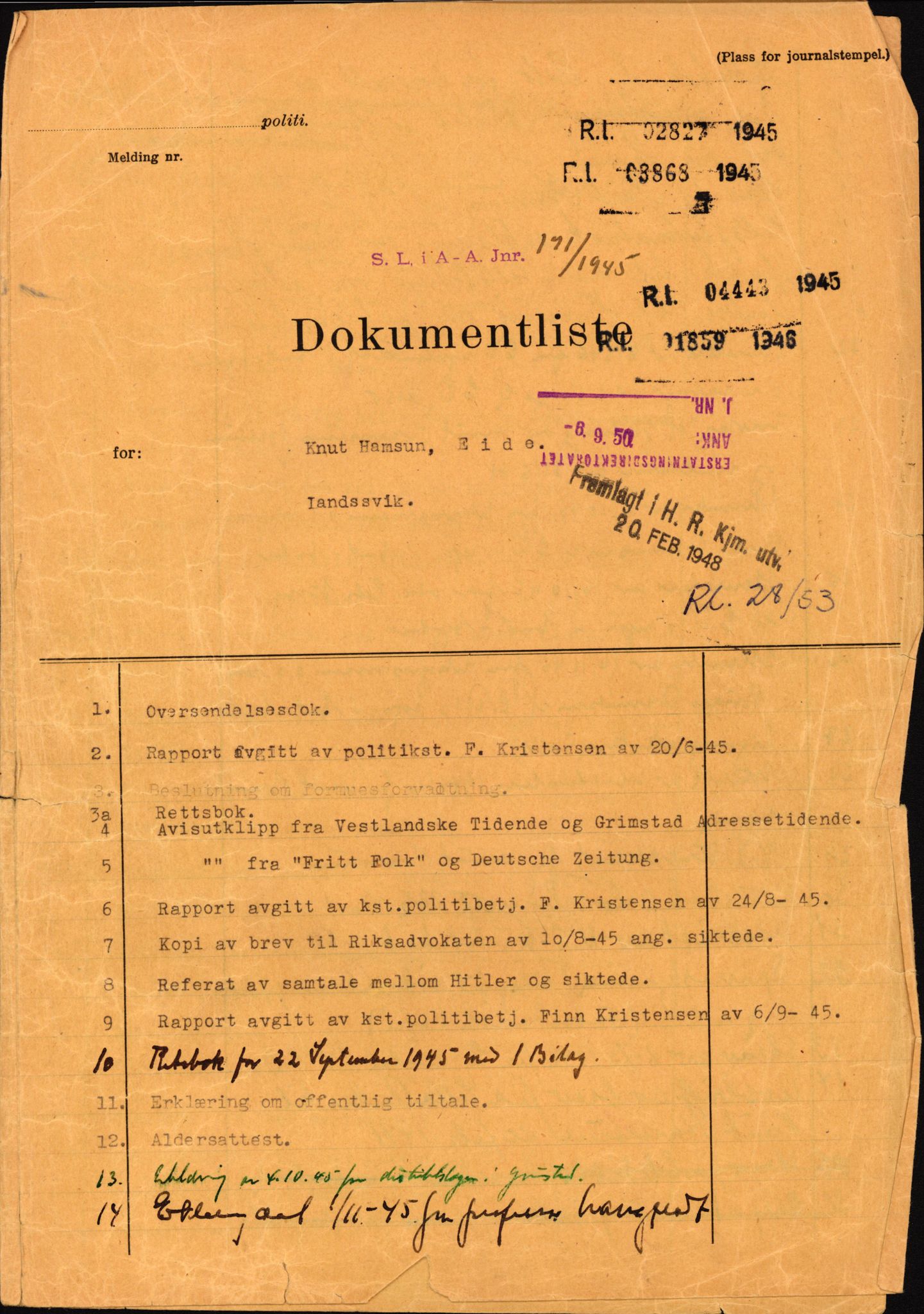 Landssvikarkivet, Arendal politikammer, AV/RA-S-3138-25/D/Dc, 1945-1951, s. 4