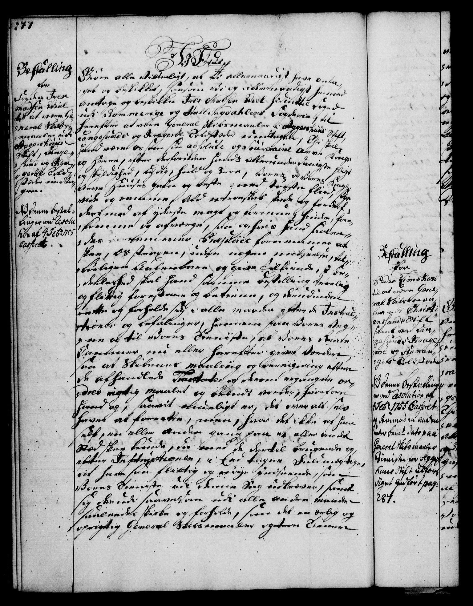 Rentekammeret, Kammerkanselliet, RA/EA-3111/G/Gg/Gge/L0003: Norsk bestallingsprotokoll med register (merket RK 53.27), 1745-1761, s. 277
