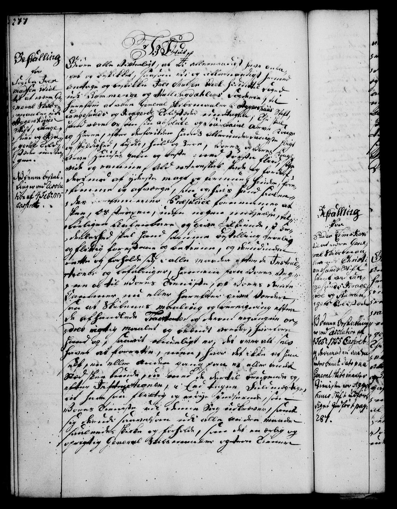 Rentekammeret, Kammerkanselliet, AV/RA-EA-3111/G/Gg/Gge/L0003: Norsk bestallingsprotokoll med register (merket RK 53.27), 1745-1761, s. 277