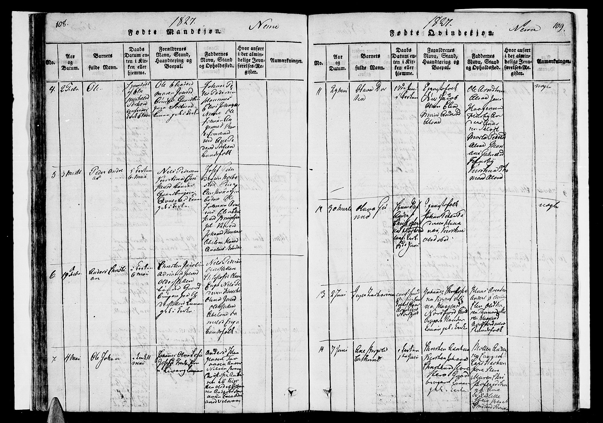 Ministerialprotokoller, klokkerbøker og fødselsregistre - Nordland, AV/SAT-A-1459/838/L0546: Ministerialbok nr. 838A05 /1, 1820-1828, s. 108-109