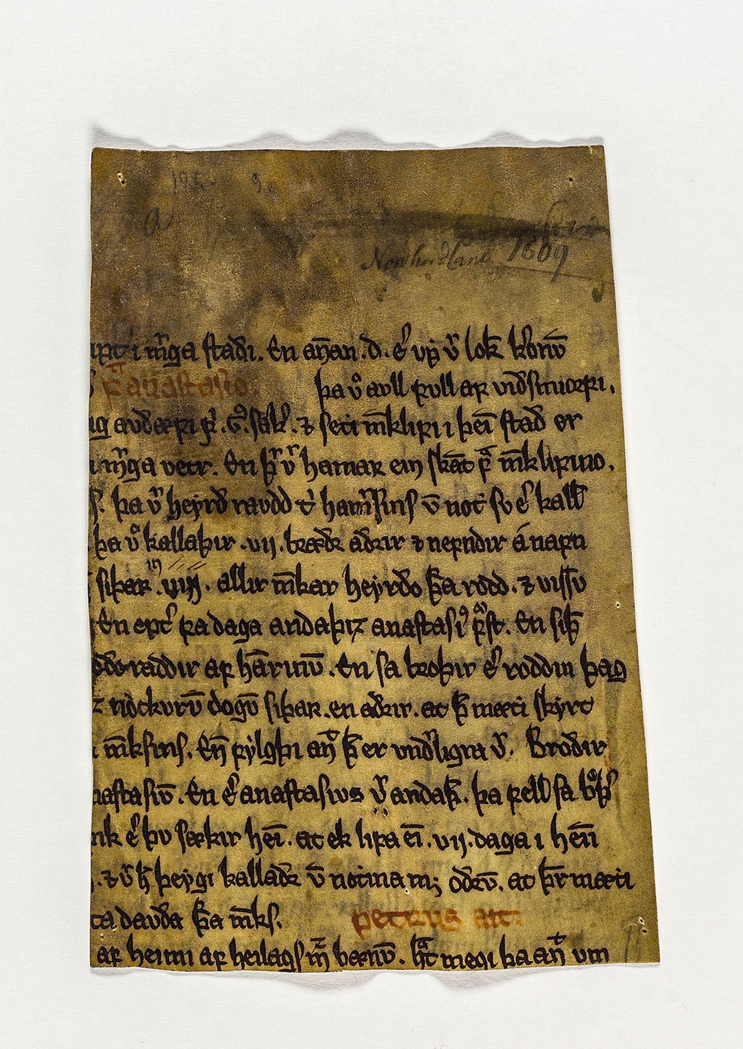 Riksarkivets diplomsamling, RA/EA-5965/F26/L0006: Norrøne membranfragmenter bestand 67-87, 1100-1536, s. 75