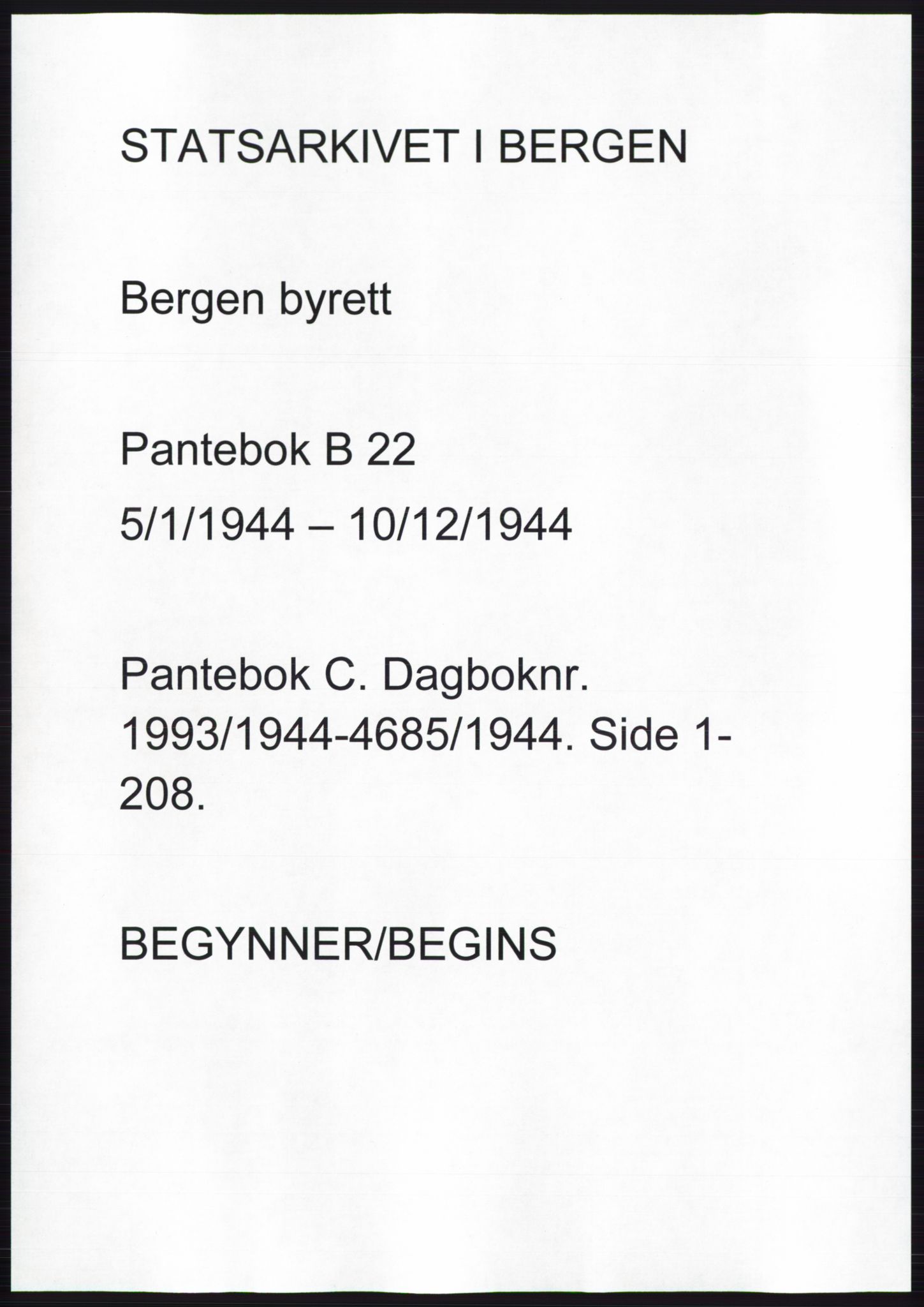 Byfogd og Byskriver i Bergen, SAB/A-3401/03: Pantebok nr. C 22, 1944-1944