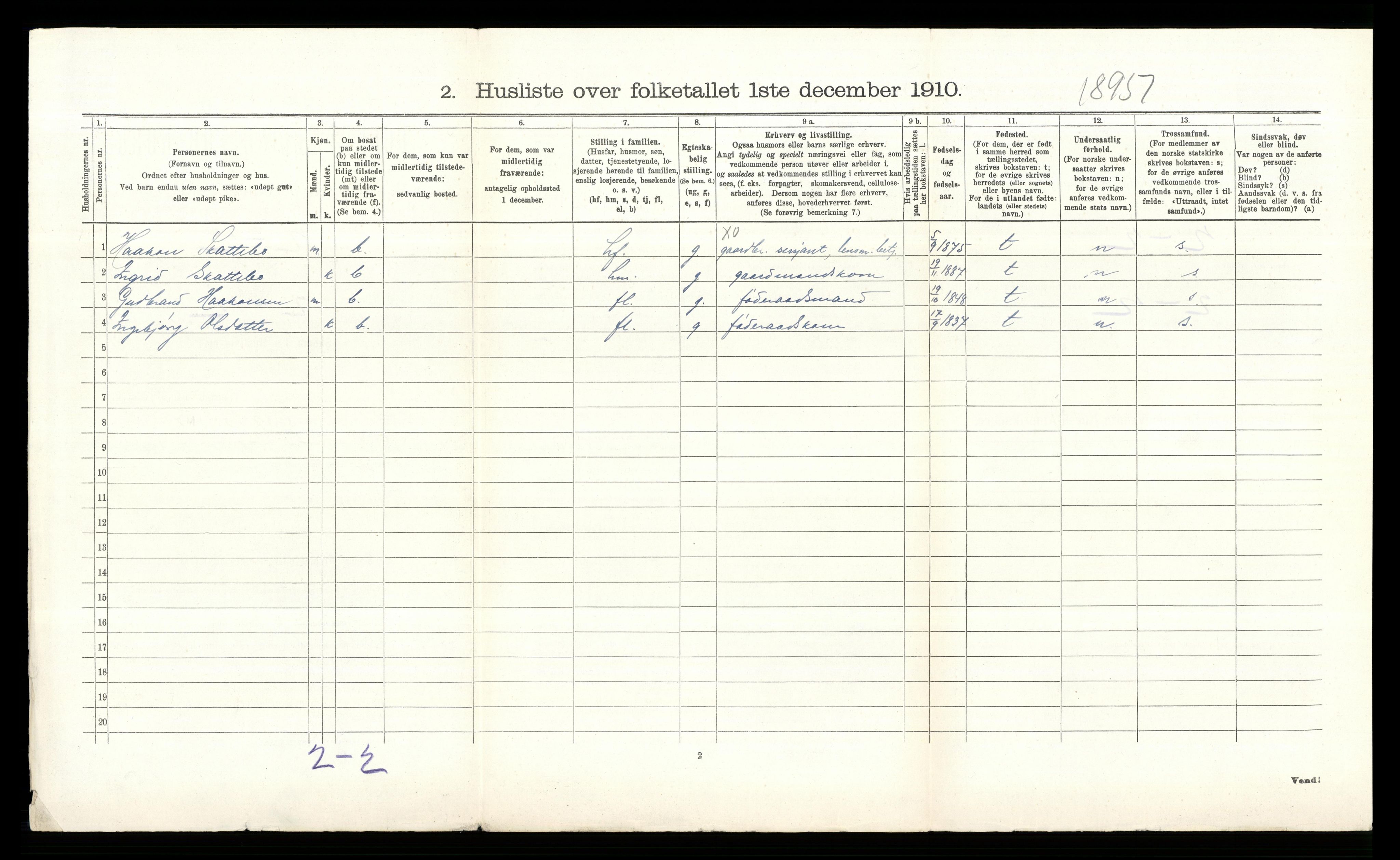 RA, Folketelling 1910 for 0544 Øystre Slidre herred, 1910, s. 281