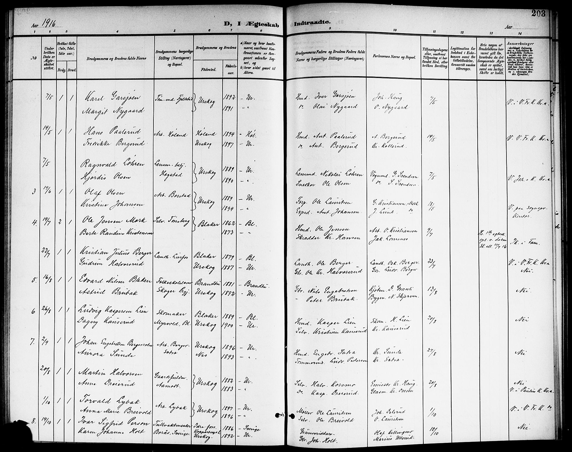 Aurskog prestekontor Kirkebøker, AV/SAO-A-10304a/G/Ga/L0004: Klokkerbok nr. I 4, 1901-1921, s. 203