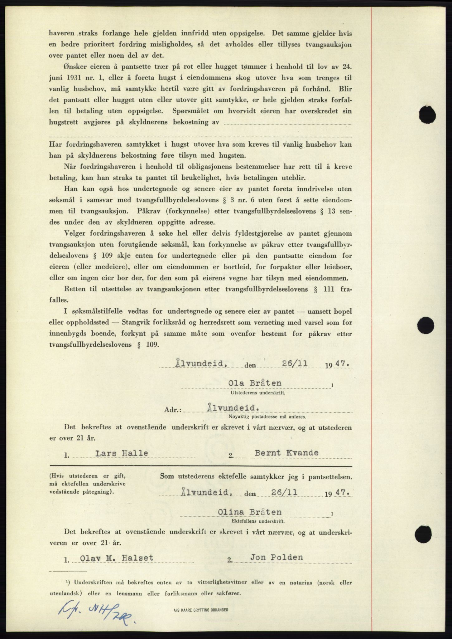 Nordmøre sorenskriveri, AV/SAT-A-4132/1/2/2Ca: Pantebok nr. B97, 1947-1948, Dagboknr: 2956/1947