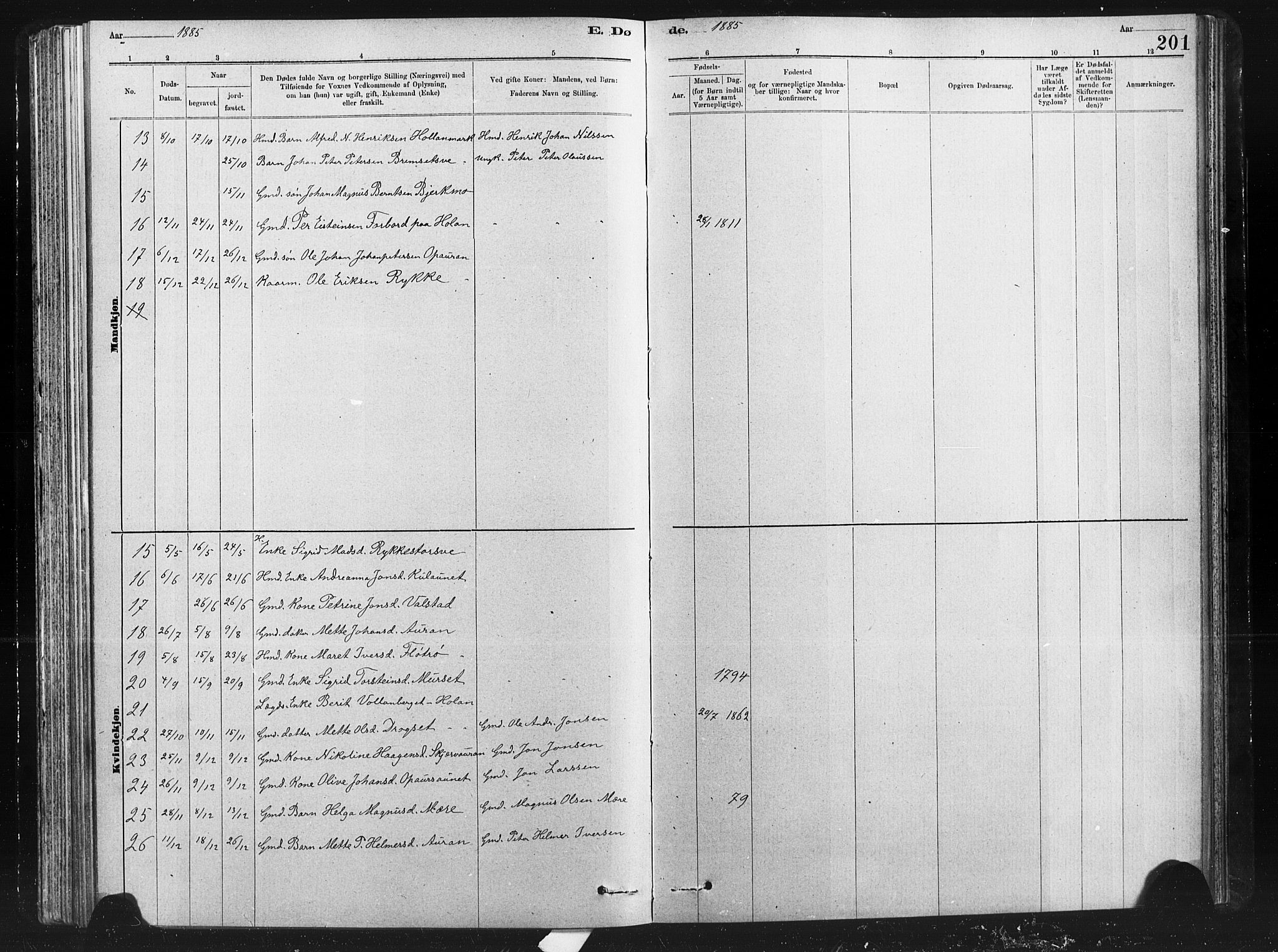 Ministerialprotokoller, klokkerbøker og fødselsregistre - Nord-Trøndelag, SAT/A-1458/712/L0103: Klokkerbok nr. 712C01, 1878-1917, s. 201