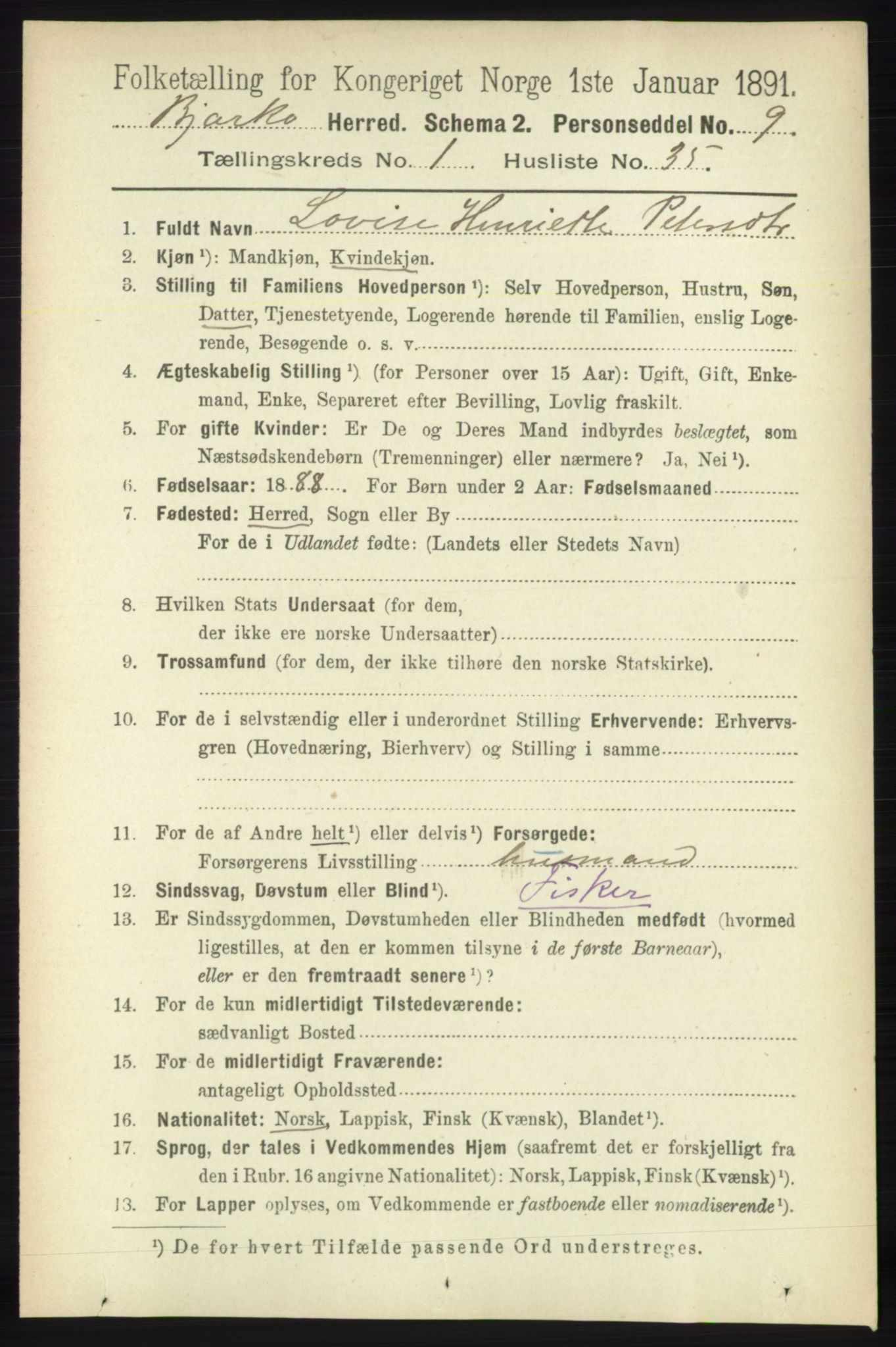 RA, Folketelling 1891 for 1915 Bjarkøy herred, 1891, s. 317
