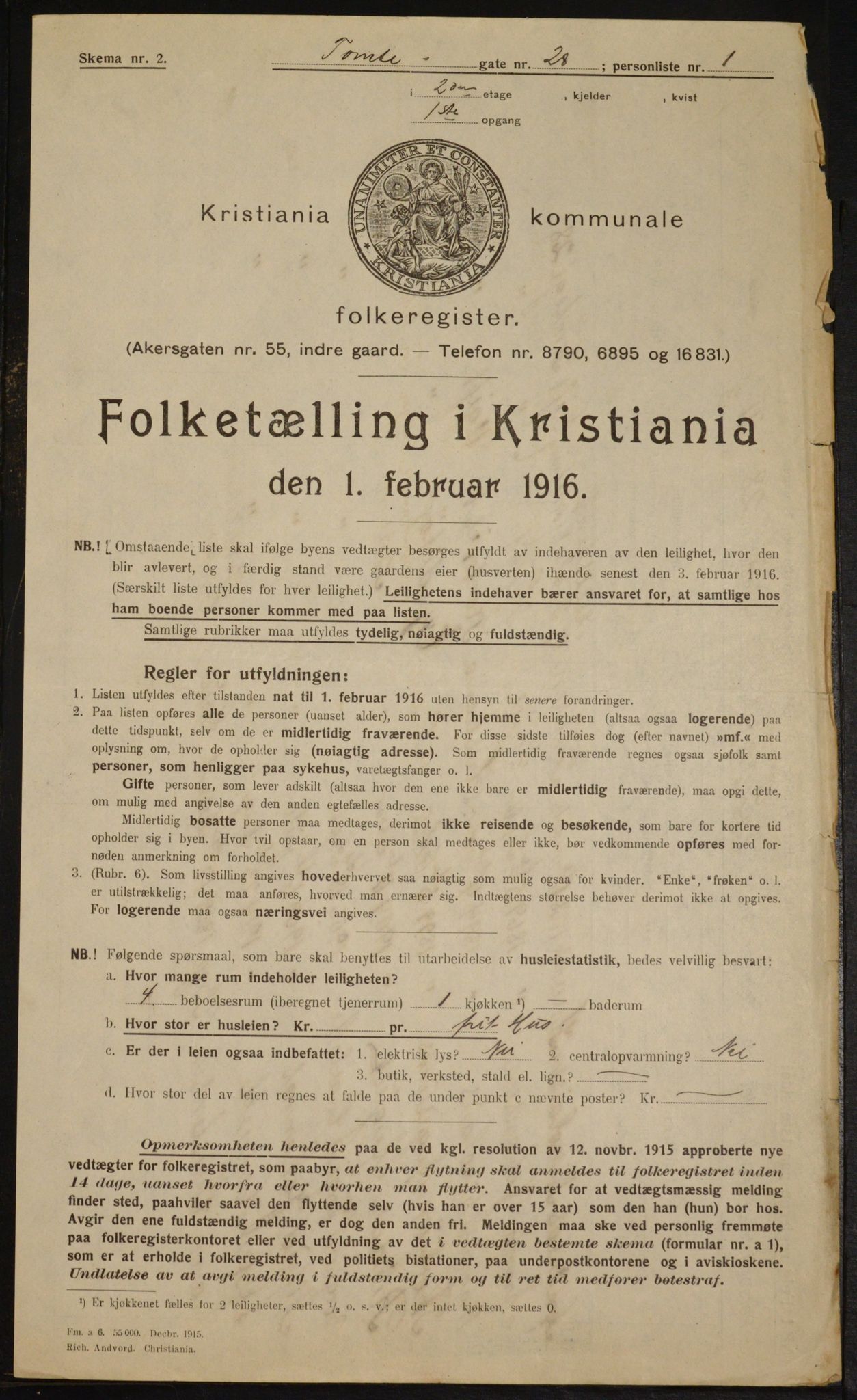 OBA, Kommunal folketelling 1.2.1916 for Kristiania, 1916, s. 116928