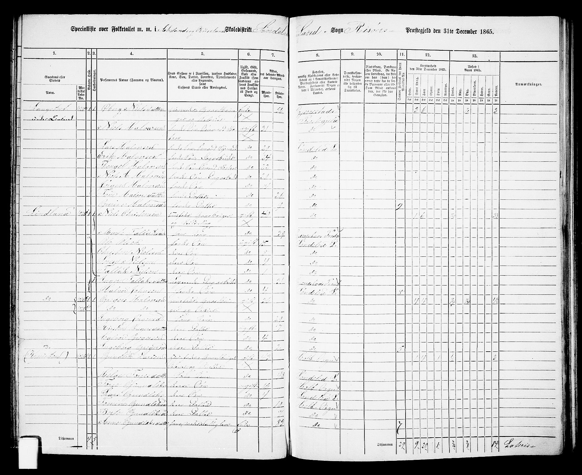 RA, Folketelling 1865 for 0913L Risør prestegjeld, Søndeled sokn, 1865, s. 68