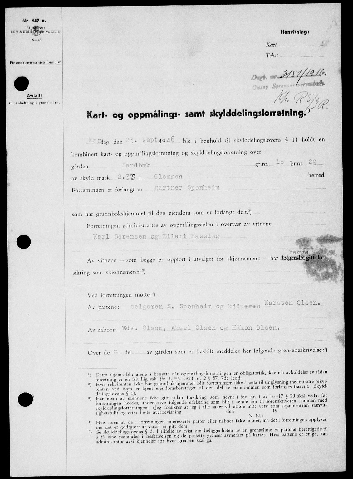 Onsøy sorenskriveri, SAO/A-10474/G/Ga/Gab/L0018: Pantebok nr. II A-18, 1946-1947, Dagboknr: 3151/1946