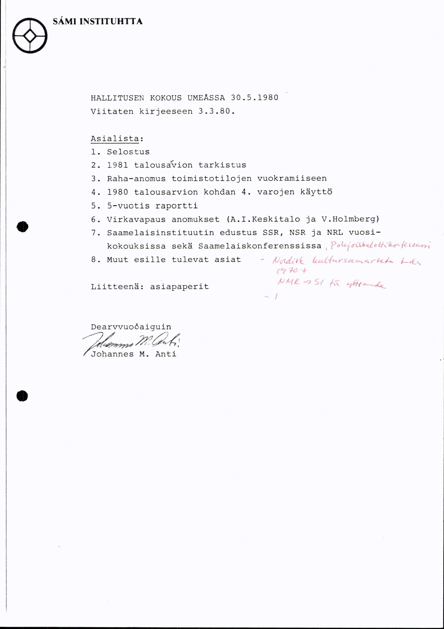 Sámiráđđi / Saami Council, AV/SAMI-PA-1126/A/L0010: Sámiráđđi Sámi Instituhtta beavdegirjjit, 1980-1981