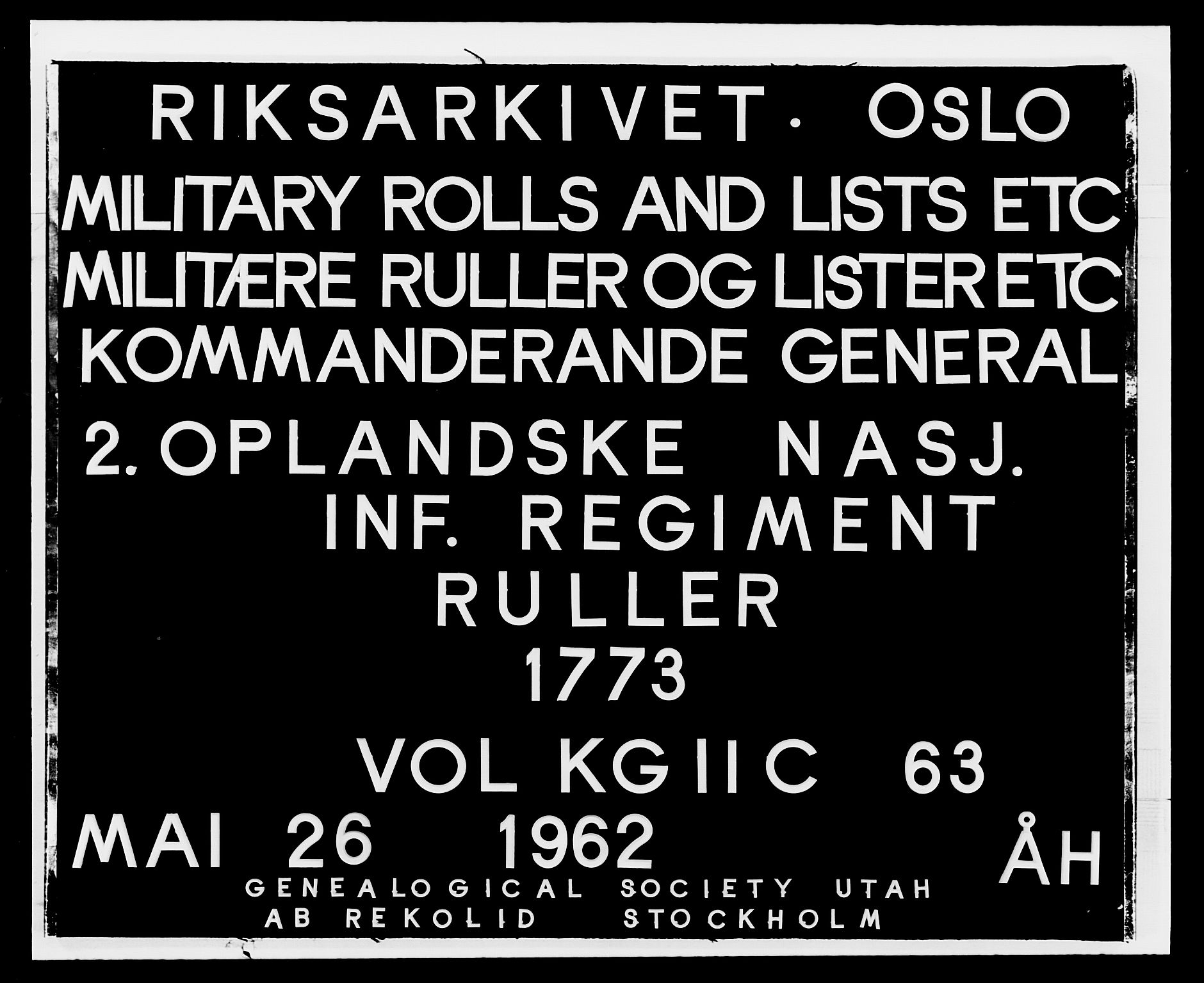 Generalitets- og kommissariatskollegiet, Det kongelige norske kommissariatskollegium, RA/EA-5420/E/Eh/L0063: 2. Opplandske nasjonale infanteriregiment, 1773, s. 1